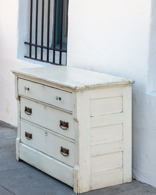 1920s Distressed White Three Drawer Chest