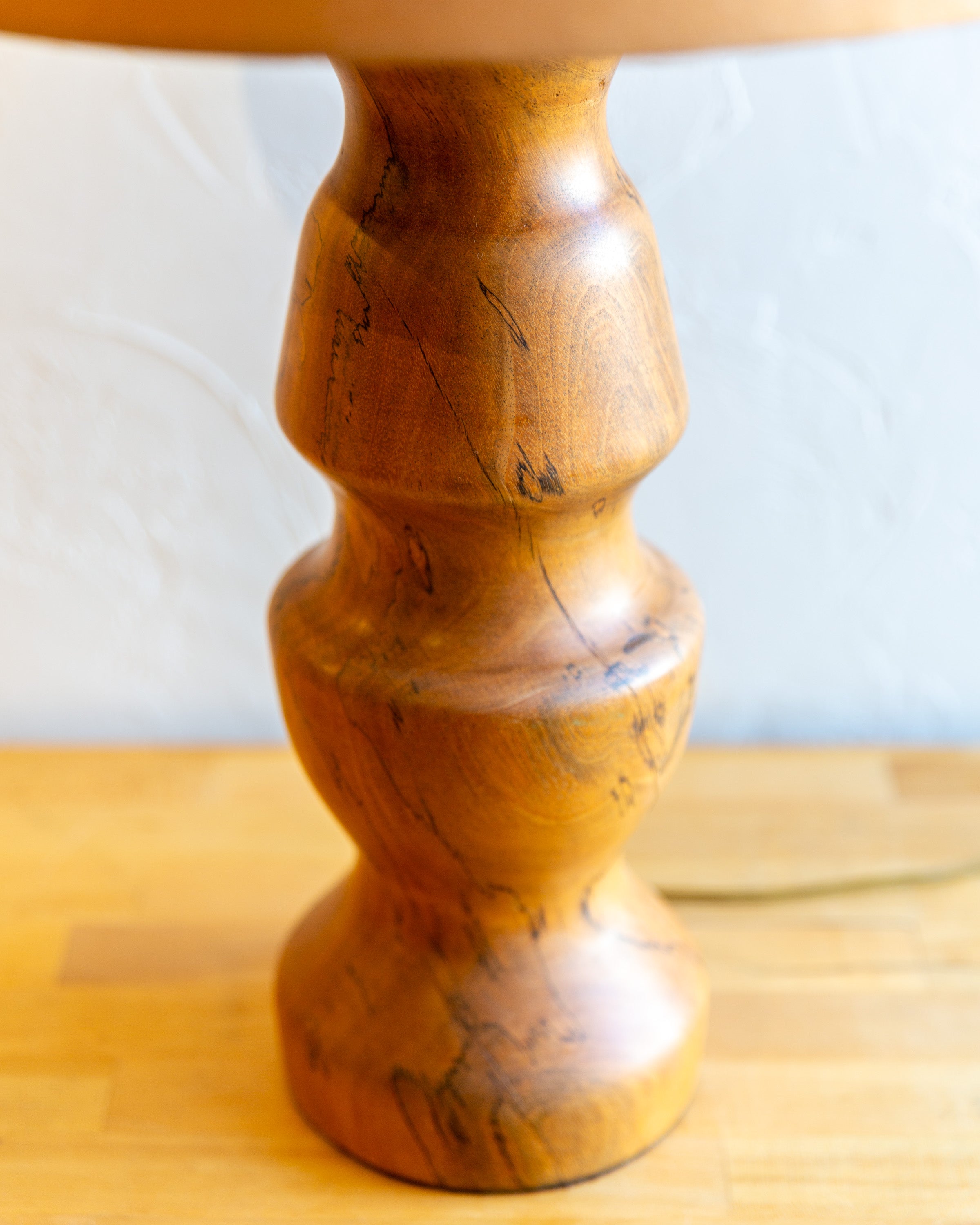 Vintage 1960s Turned Wood Table Lamp with Shade