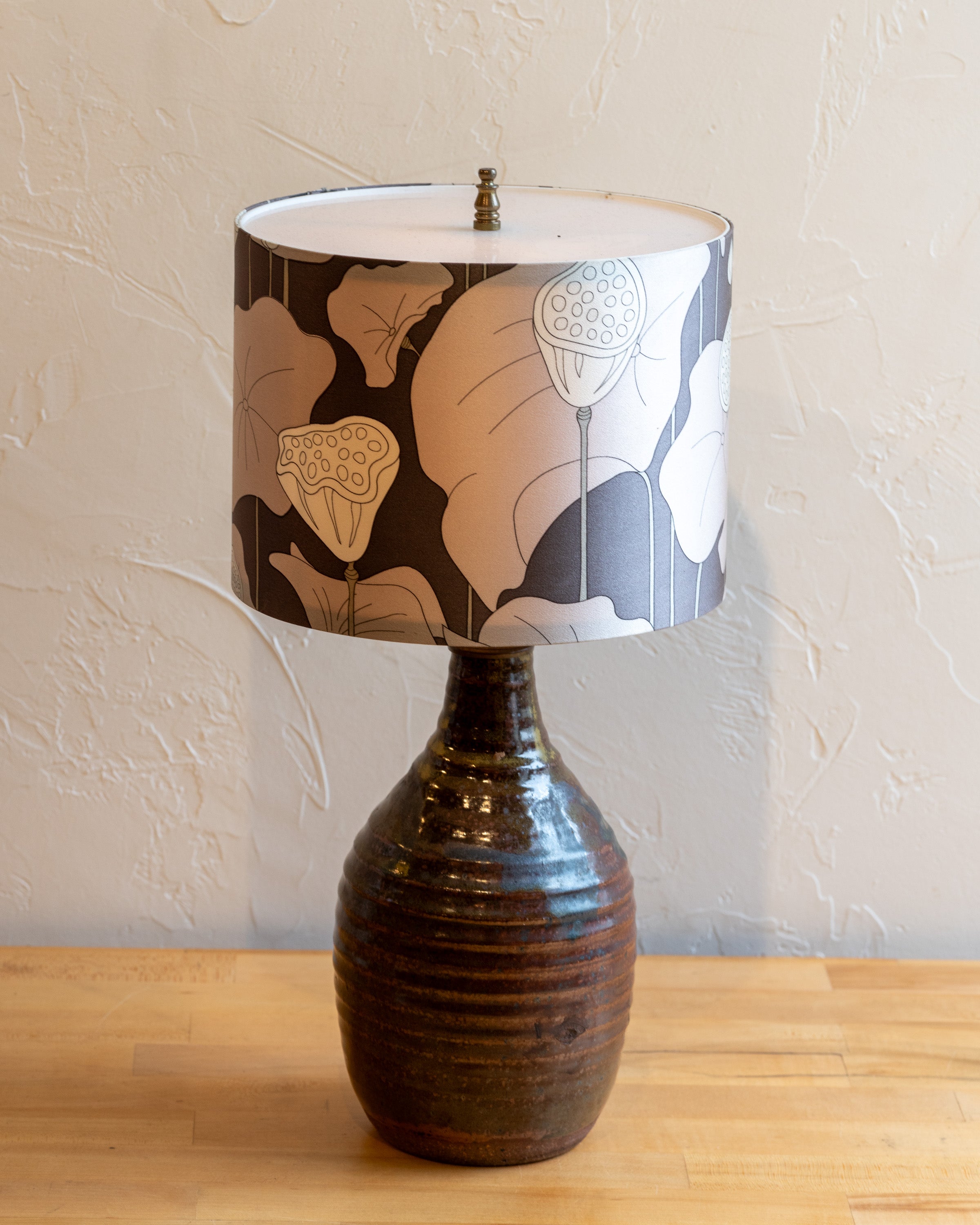 Vintage Ceramic Pot Lamp with Custom Silk Shade with Diffuser