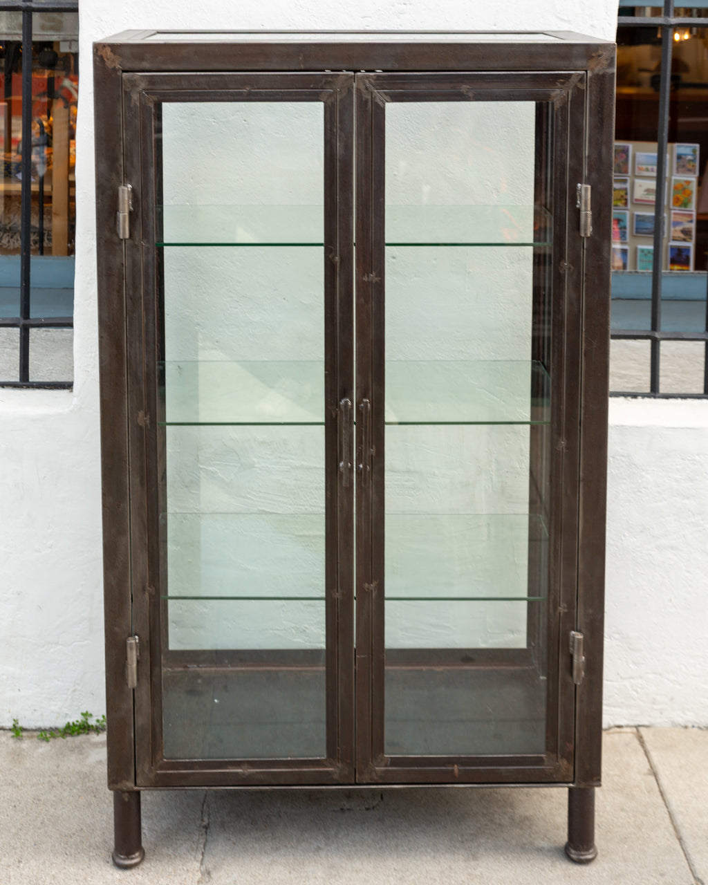 Large Steel Display Cabinet, Glass Sides, Top, and Two Doors