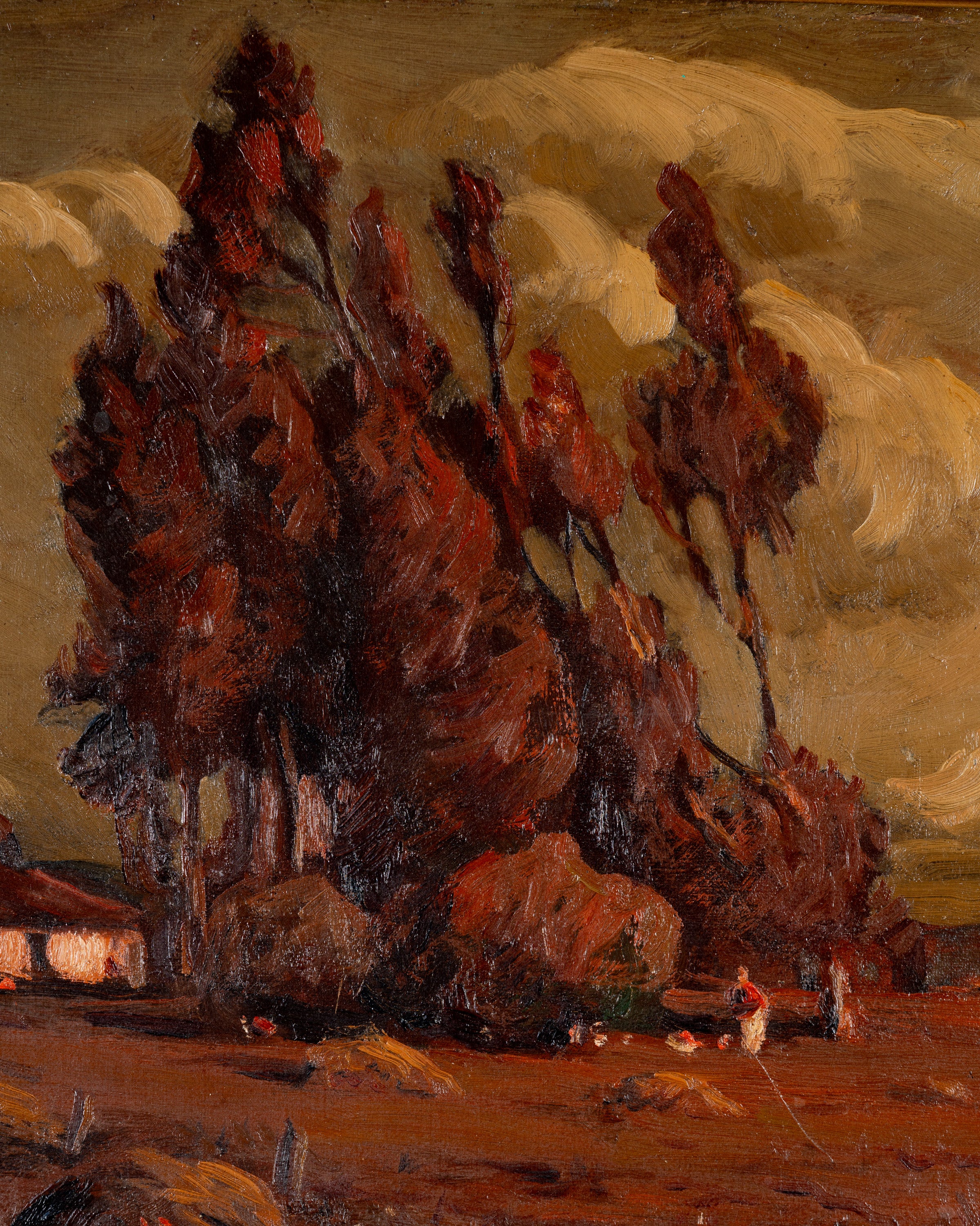 Antique Framed Oil On Canvas: "Country Farm Scene"