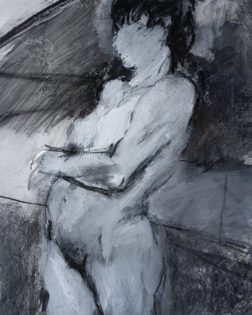 Vintage Nude Woman Sketch Mix Medium Framed