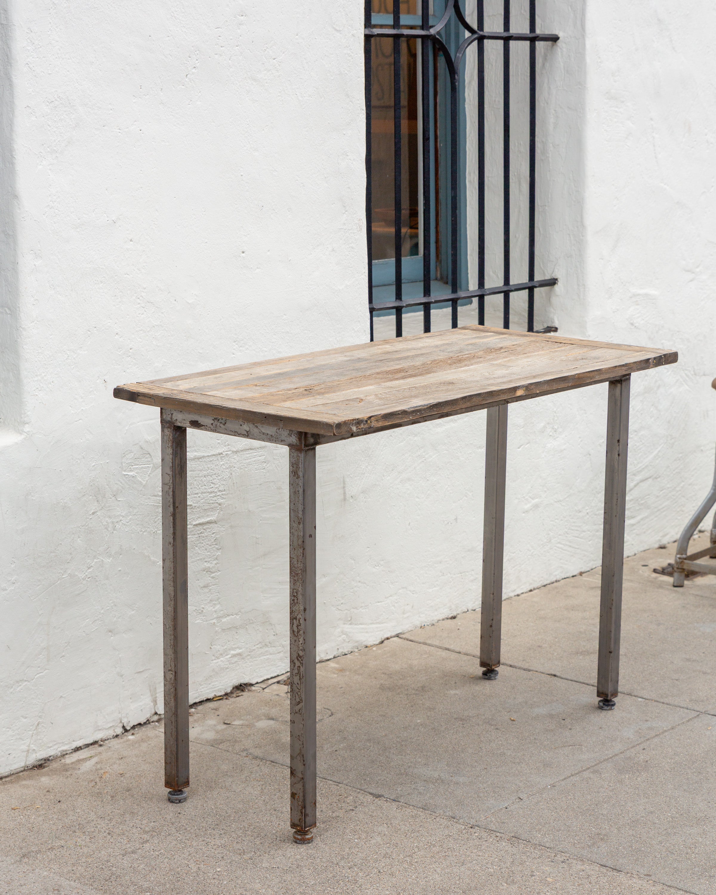 Industrial Metal Frame Bar Height Table with Aged Wood Top
