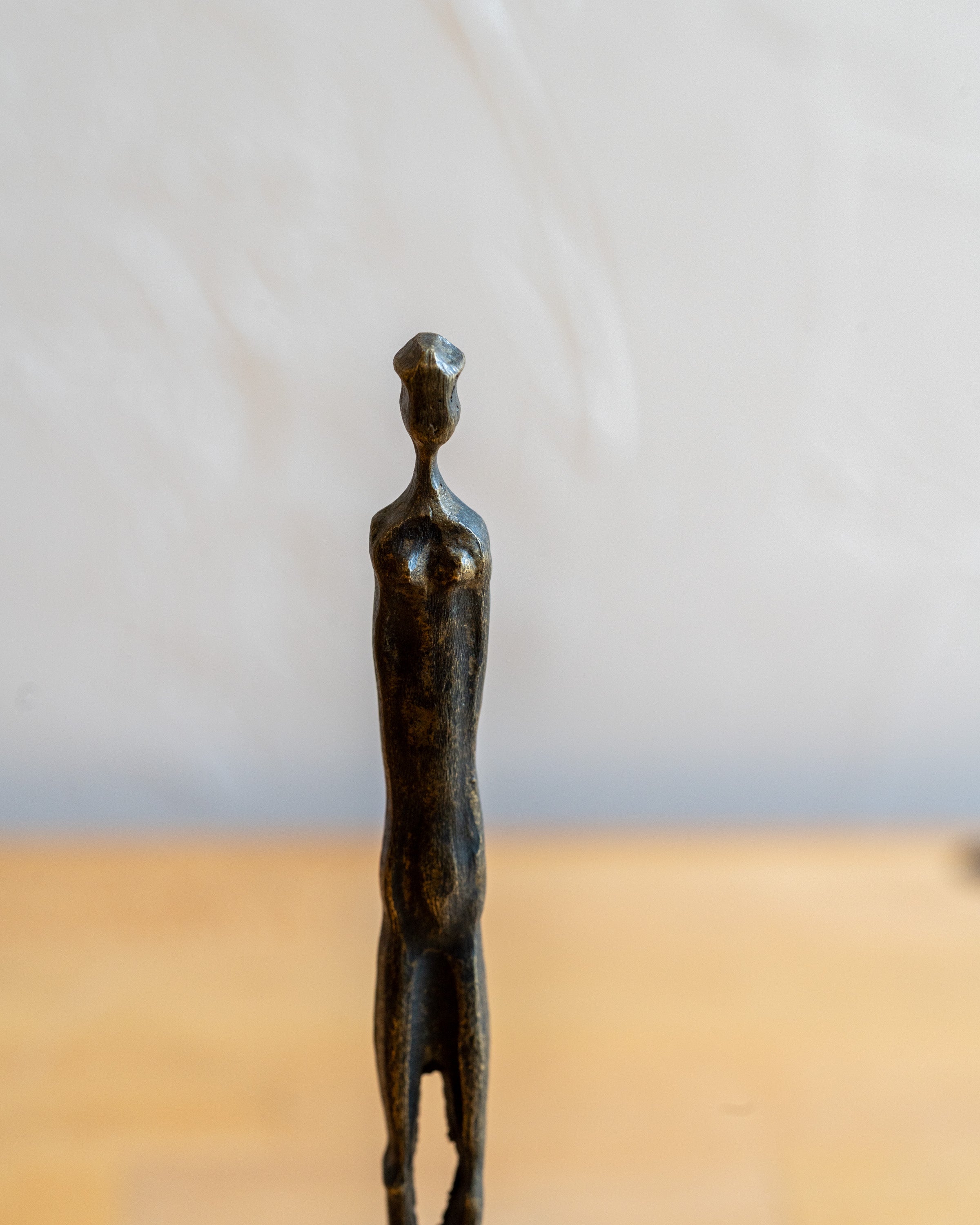 Vintage Cast Brass Brutalist Sculpture of Woman on Brass and Wood Base