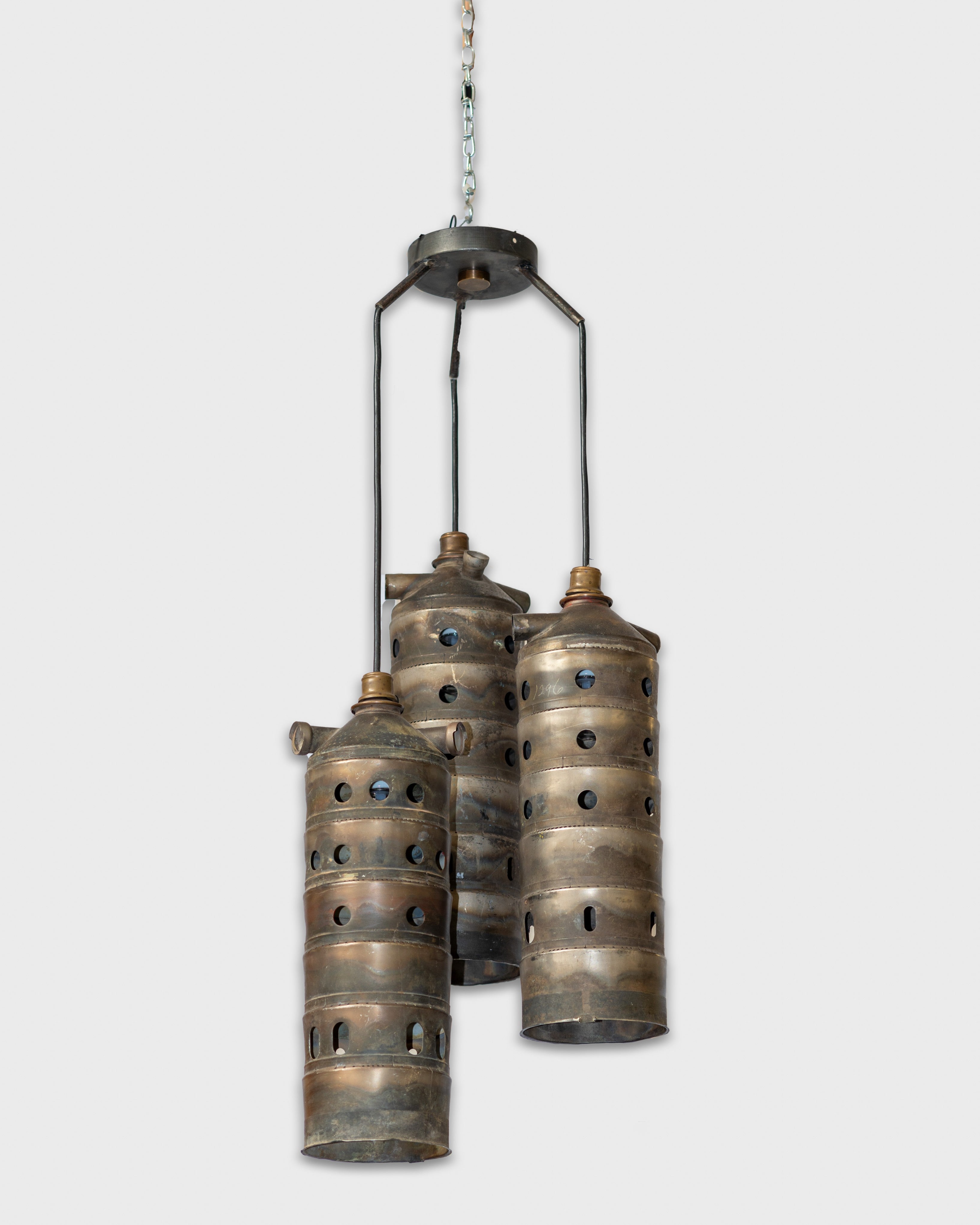 Vintage Jet Engine Combustion Chamber Burners Repurposed into Pendant Light