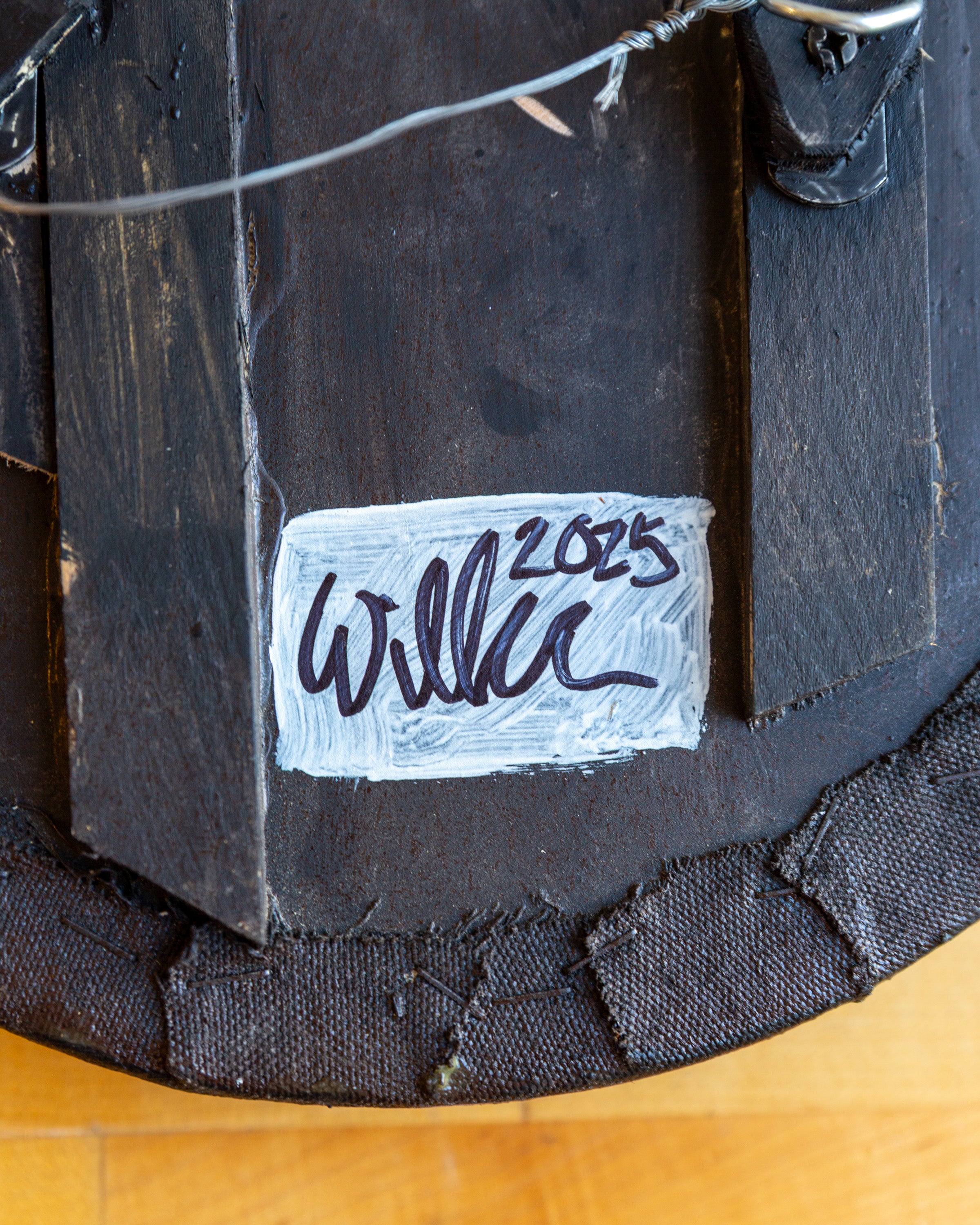 Hand Painted Eye With Reclaimed Metal Frame, Signed On Back