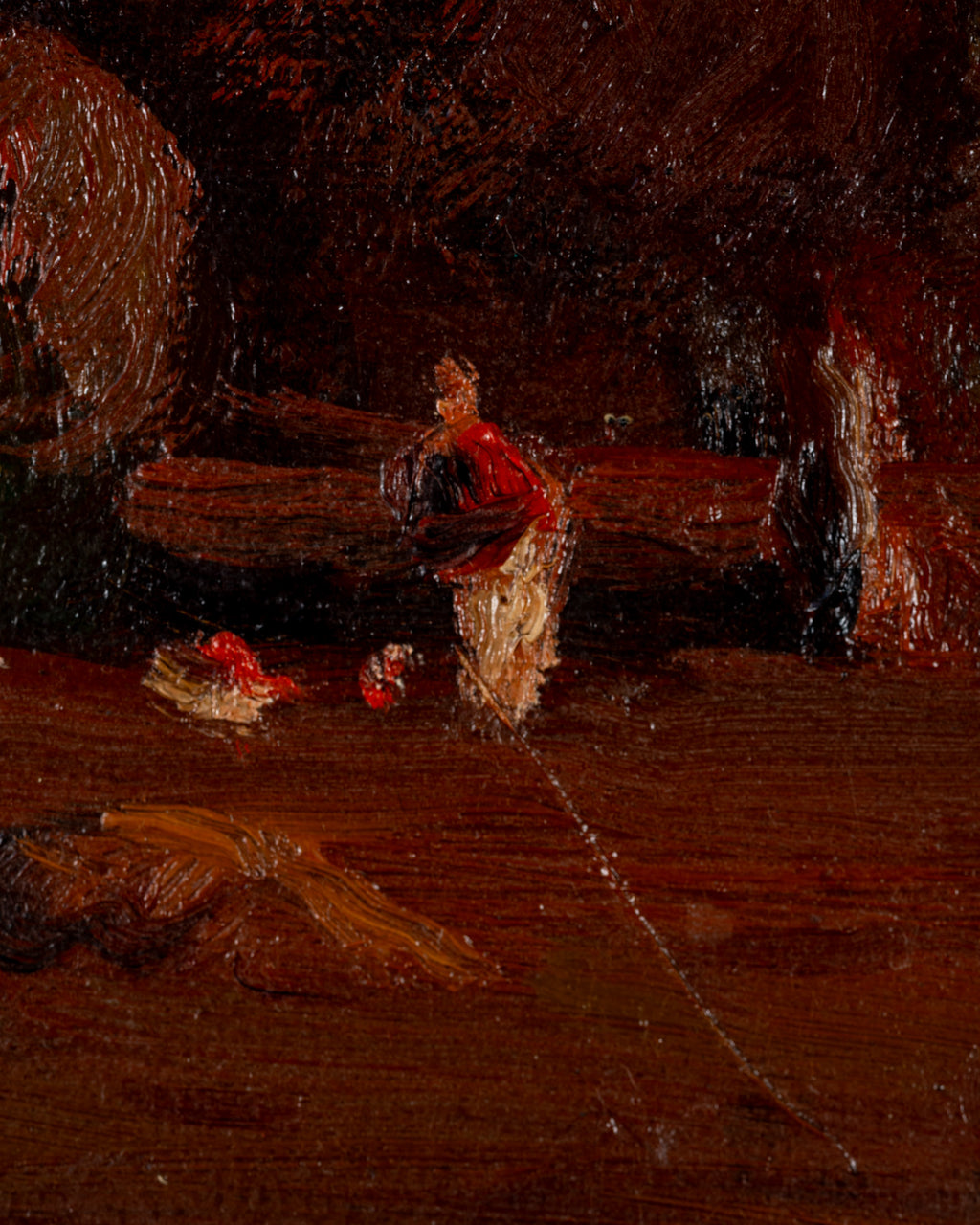 Antique Framed Oil On Canvas: "Country Farm Scene"