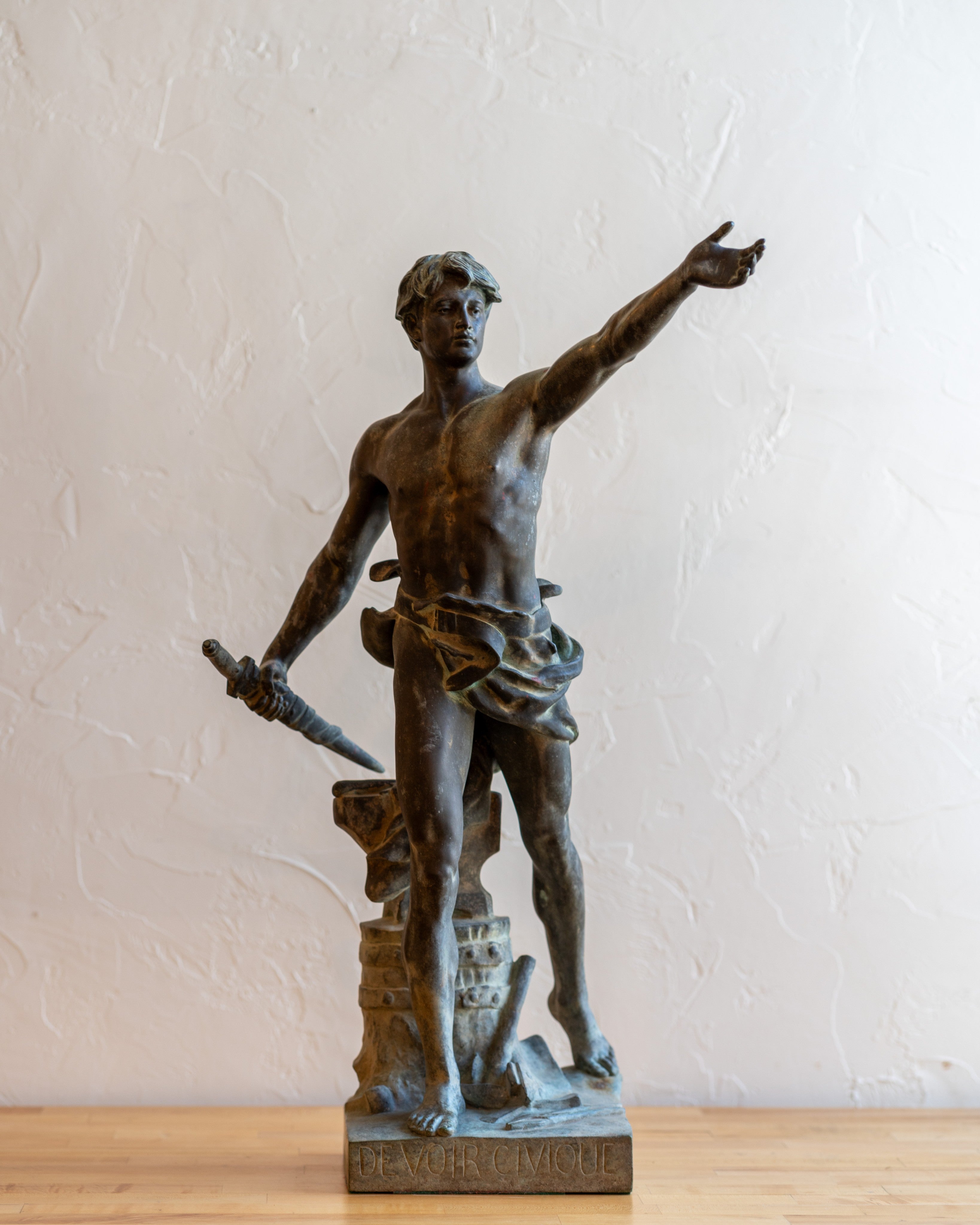 French Figural Antique Bronze, circa 1900 "Devoir Cirique" by Eugene Marioton