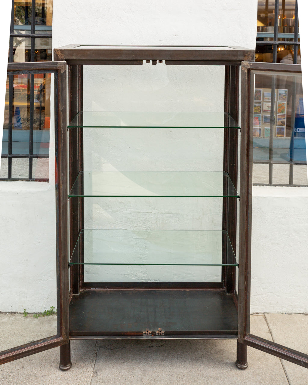 Large Steel Display Cabinet, Glass Sides, Top, and Two Doors