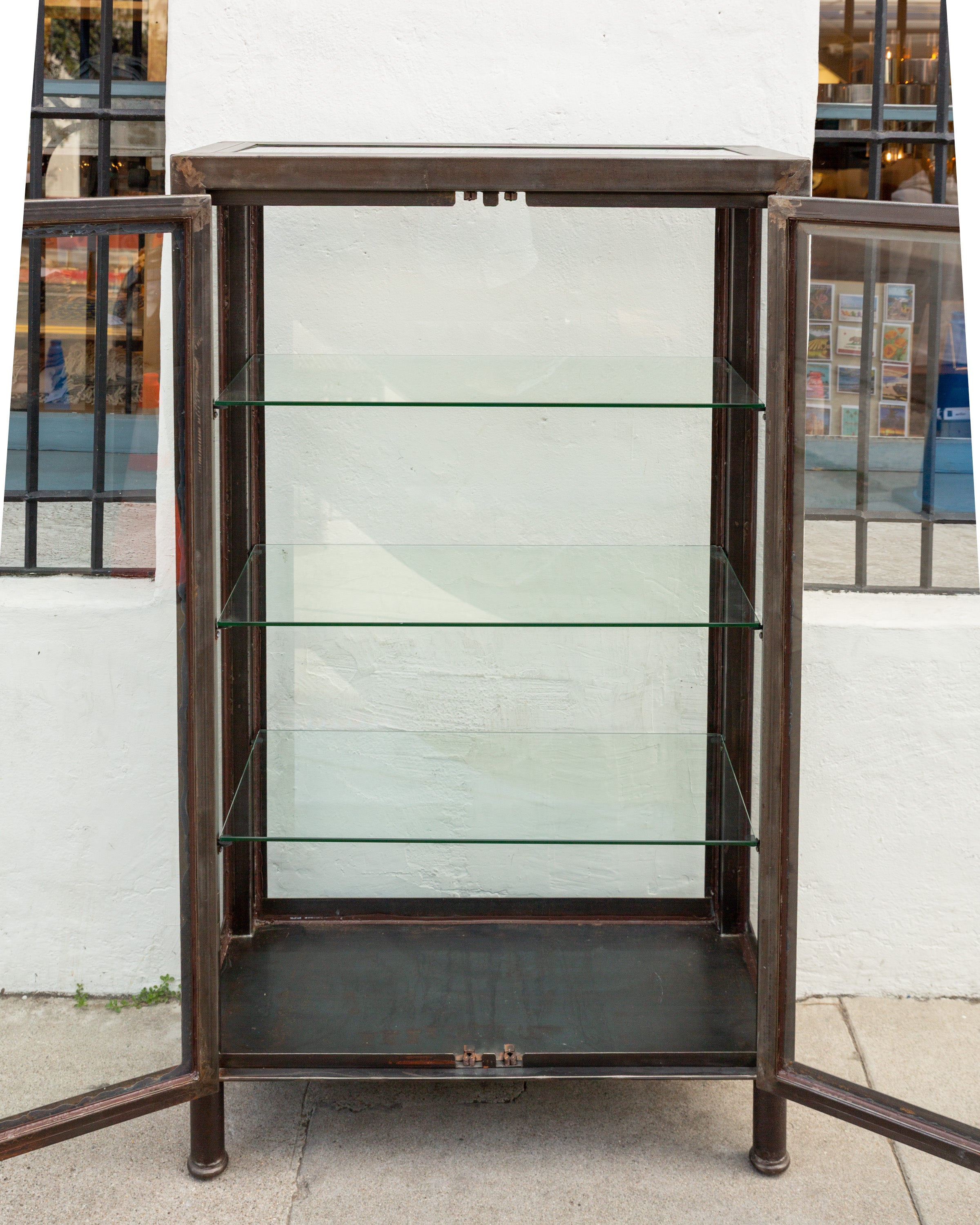 Large Steel Display Cabinet, Glass Sides, Top, and Two Doors
