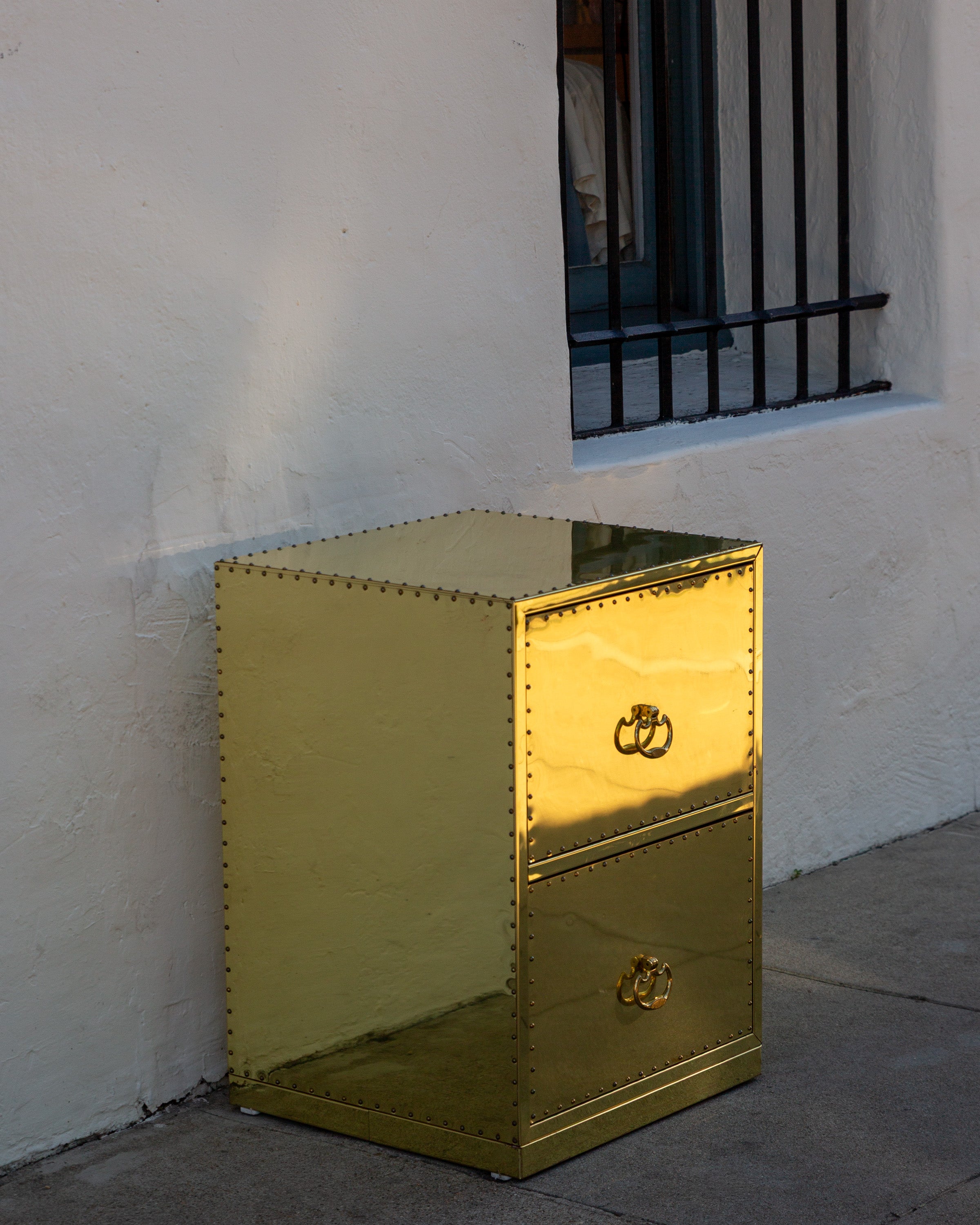 Vintage Brass Clad Two Drawer Chest By Sarreid