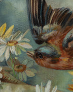 Antique 1890's-1900 Oil on Canvas Painting of Robins and Daisies