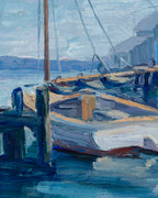 Vintage Harbor Painting With Boats, Mystery Artist
