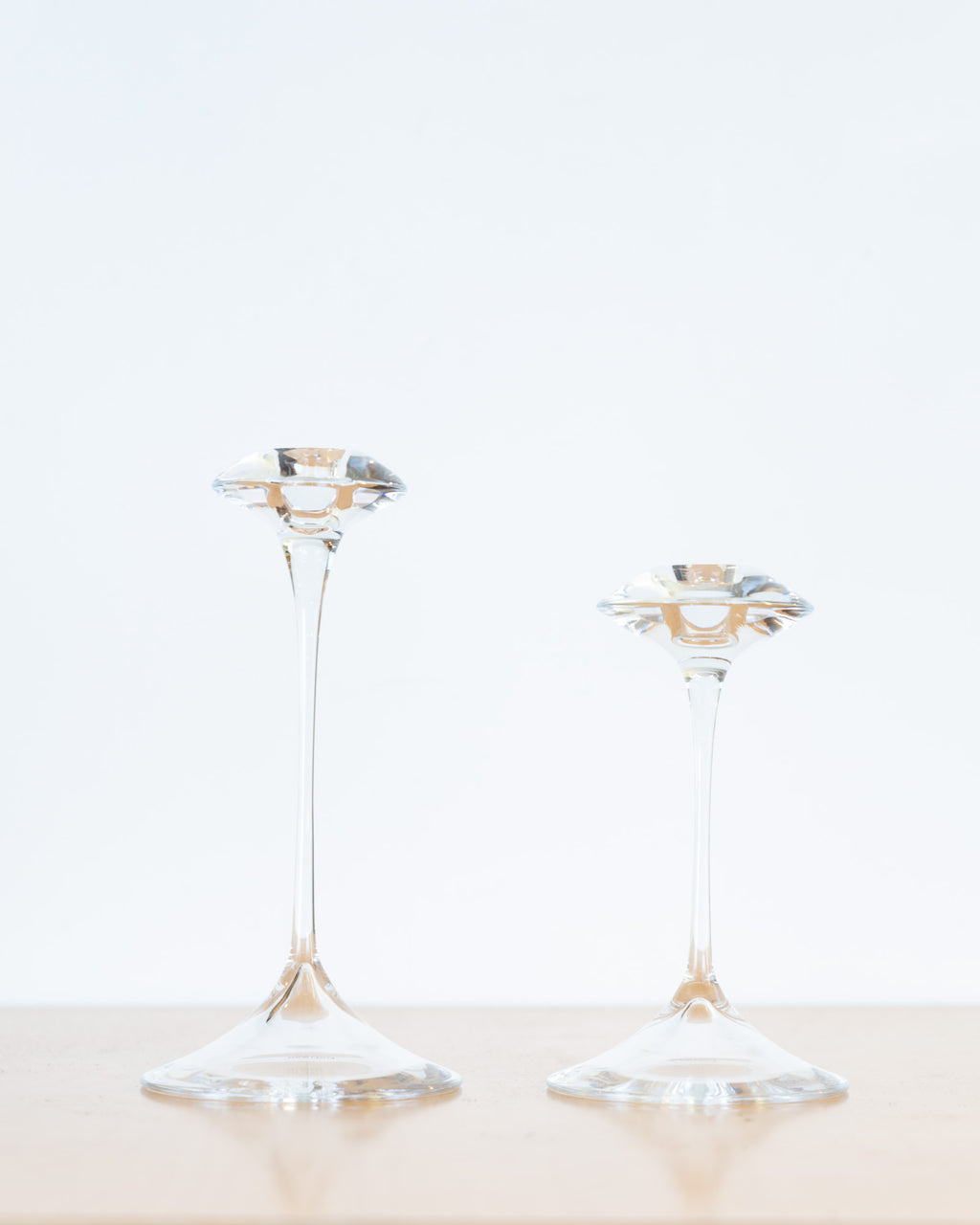 1970s Kjell Engman for Kosta Boda Signed Crystal Fanfare Candlesticks (Pair)