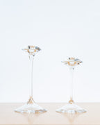 1970s Kjell Engman for Kosta Boda Signed Crystal Fanfare Candlesticks (Pair)