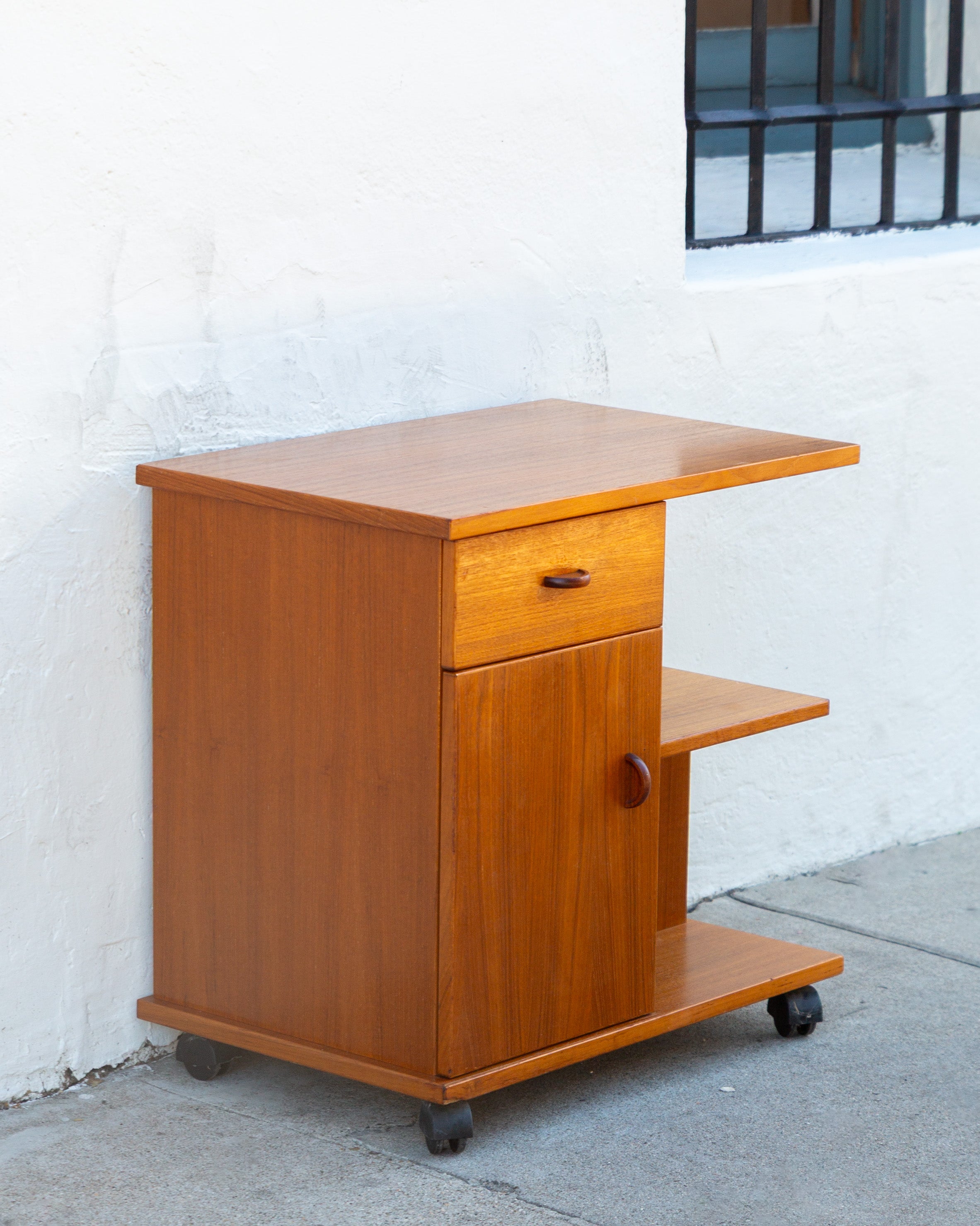 Vintage Danish Teak Rolling Cabinet Cart