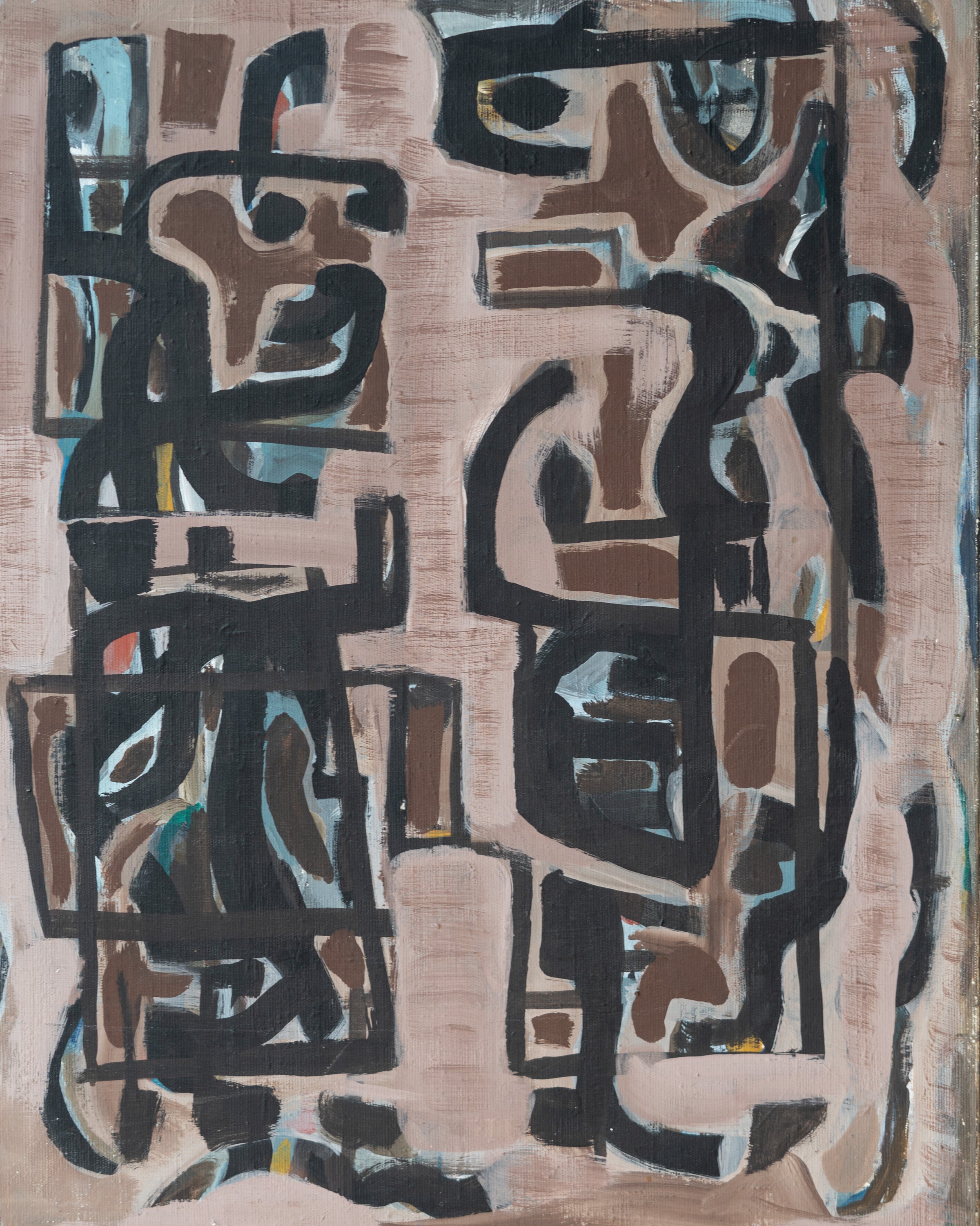 Framed Abstract Oil on Canvas,  Titled on Verso "Dos Caciques"