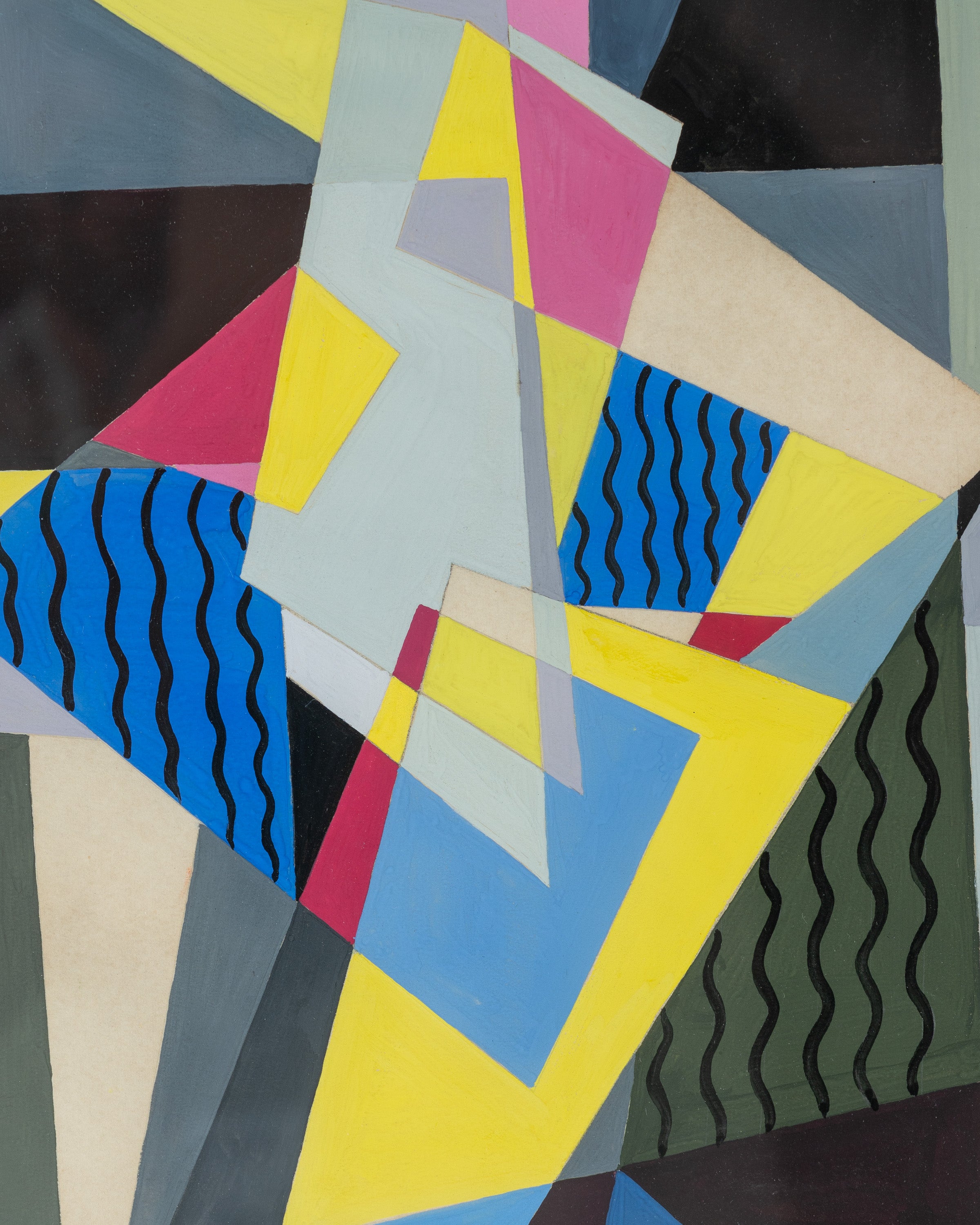 Vintage Framed Painting, Cubist Tempera on Paper by California, Bay Area Painter