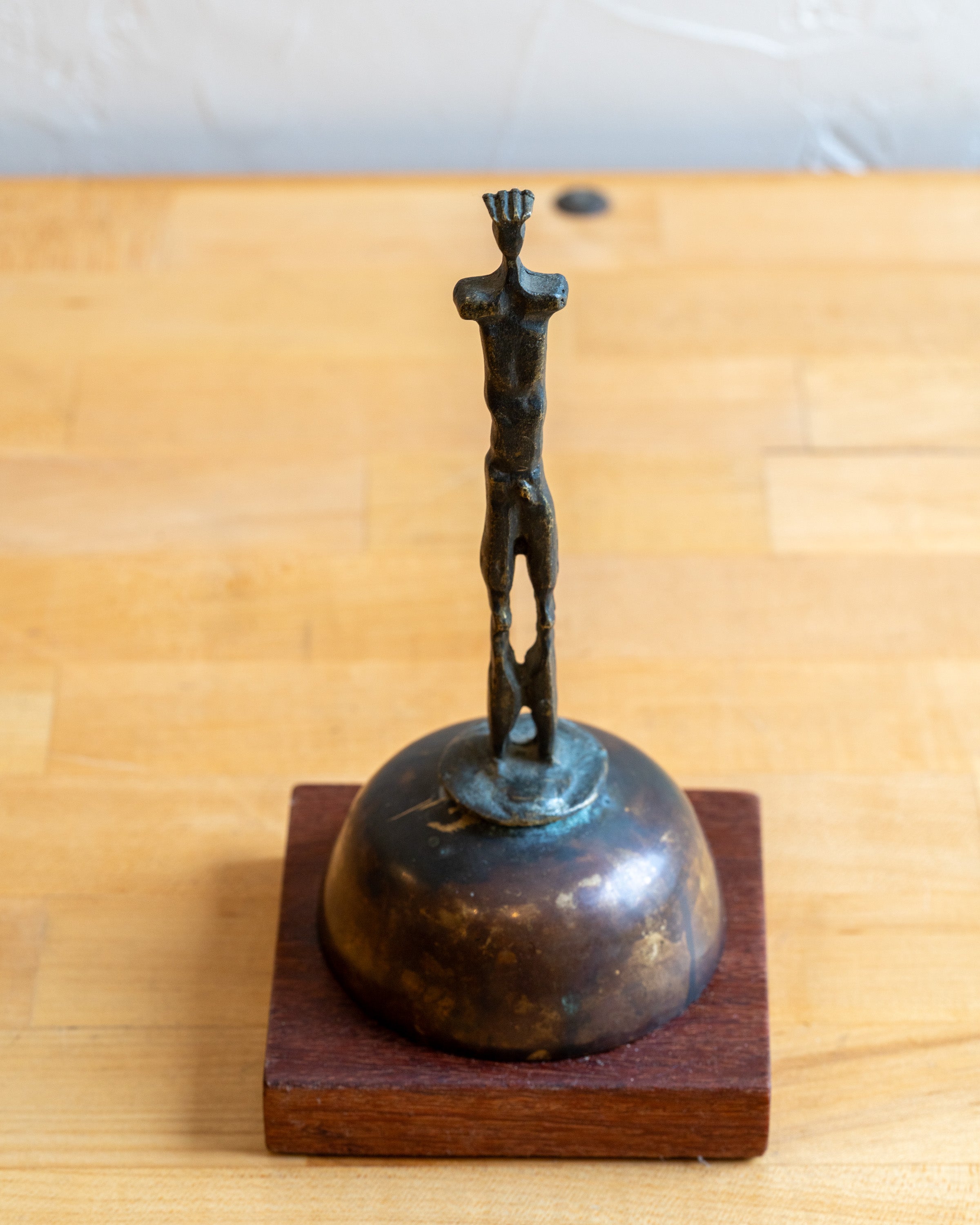 Vintage Cast Brass Brutalist Sculpture of man on Brass and Wood Base