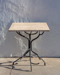 Vintage Hand Forged Iron Sculptural Table Base with Travertine Marble Top