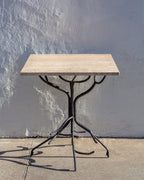 Vintage Hand Forged Iron Sculptural Table Base with Travertine Marble Top