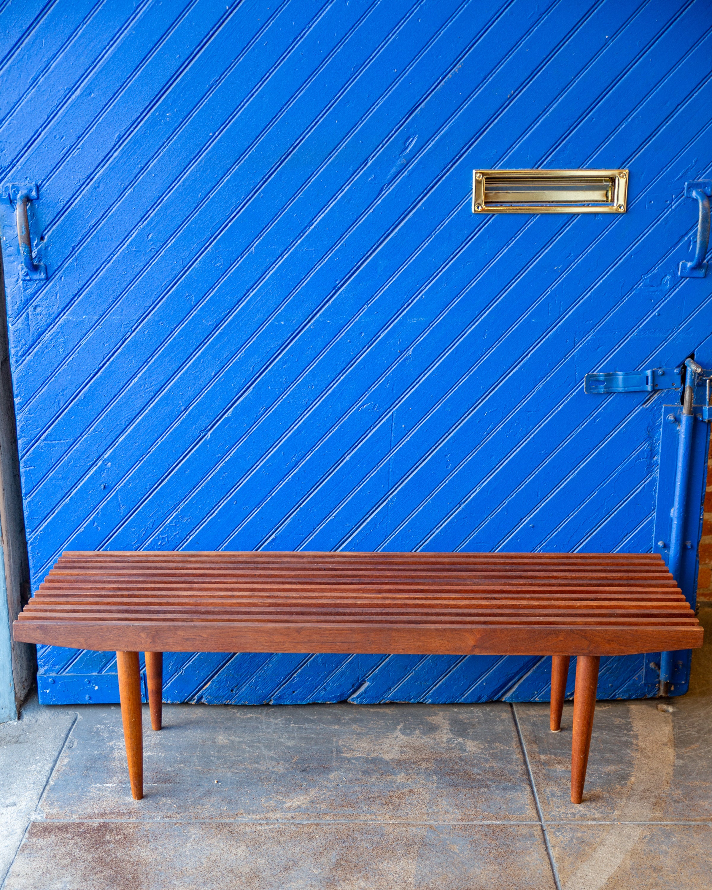 Mid-Century Wood Slat Coffee Table Bench