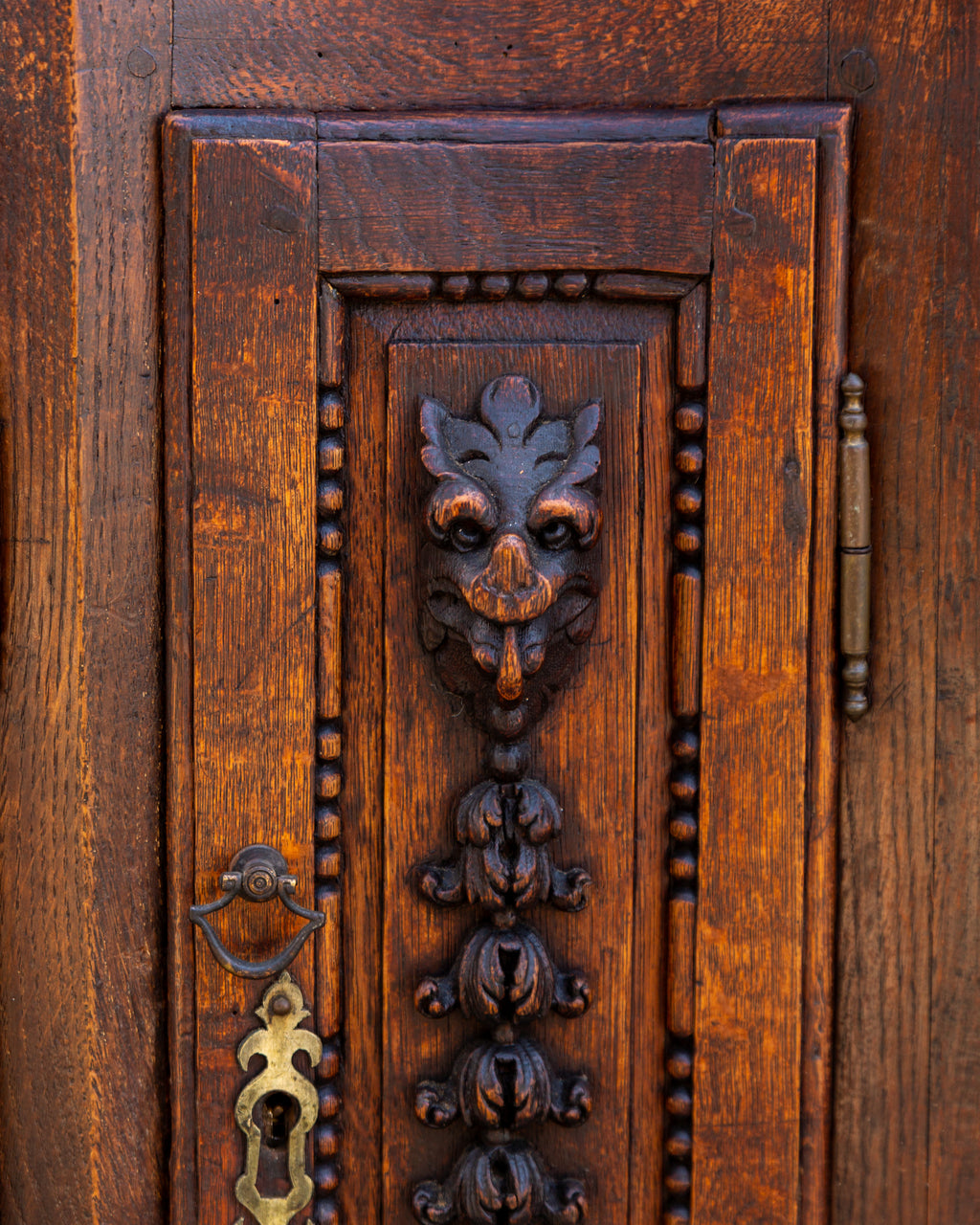 Antique Bowfront Carved Oak Credenza