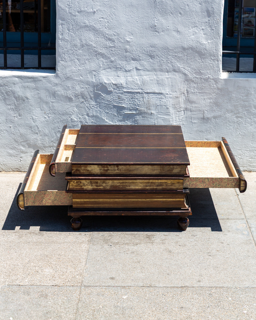 Coffee Table Maitland Smith Embossed Leather Stacking Books (2 Drawer on One Sid