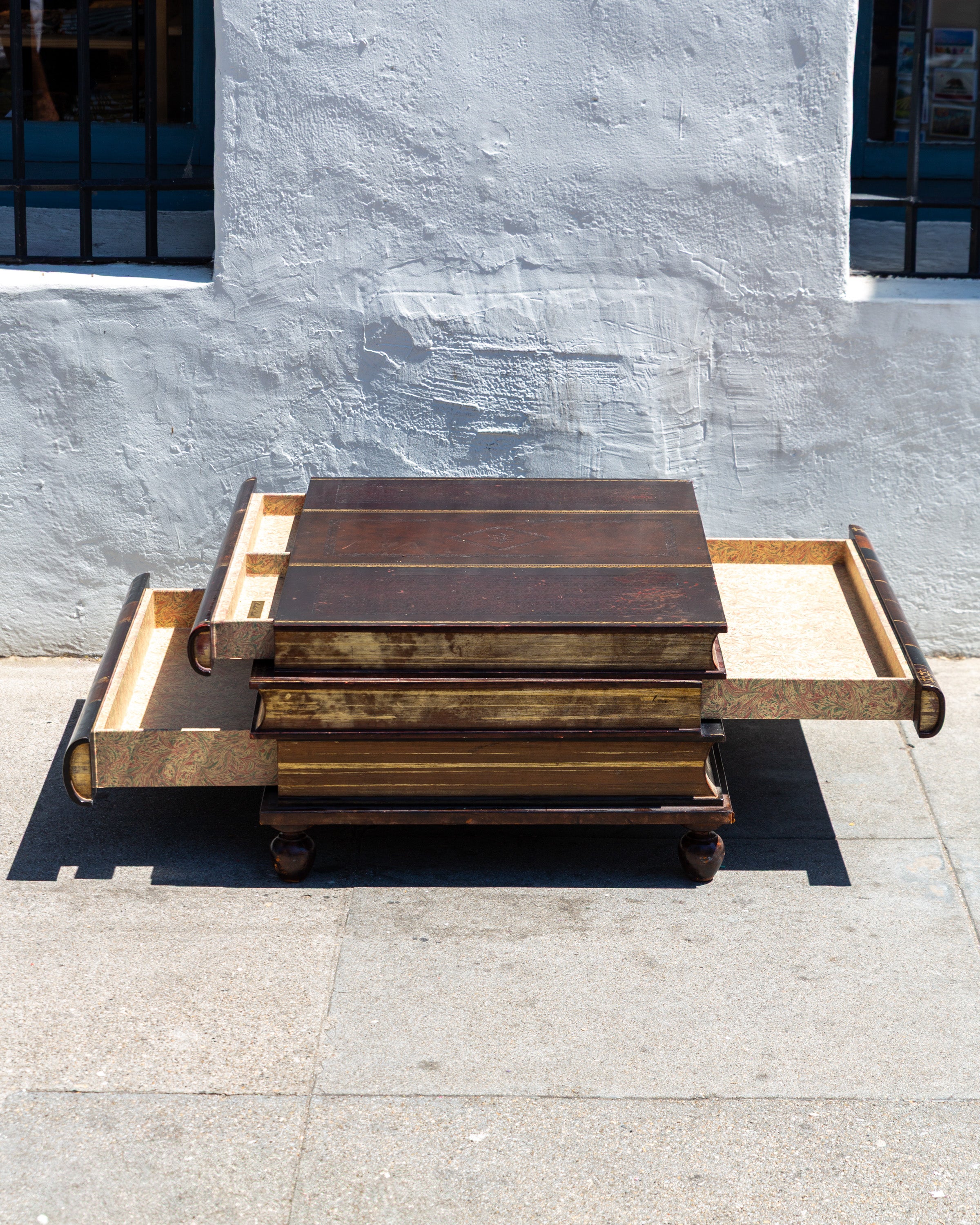 Coffee Table Maitland Smith Embossed Leather Stacking Books (2 Drawer on One Sid