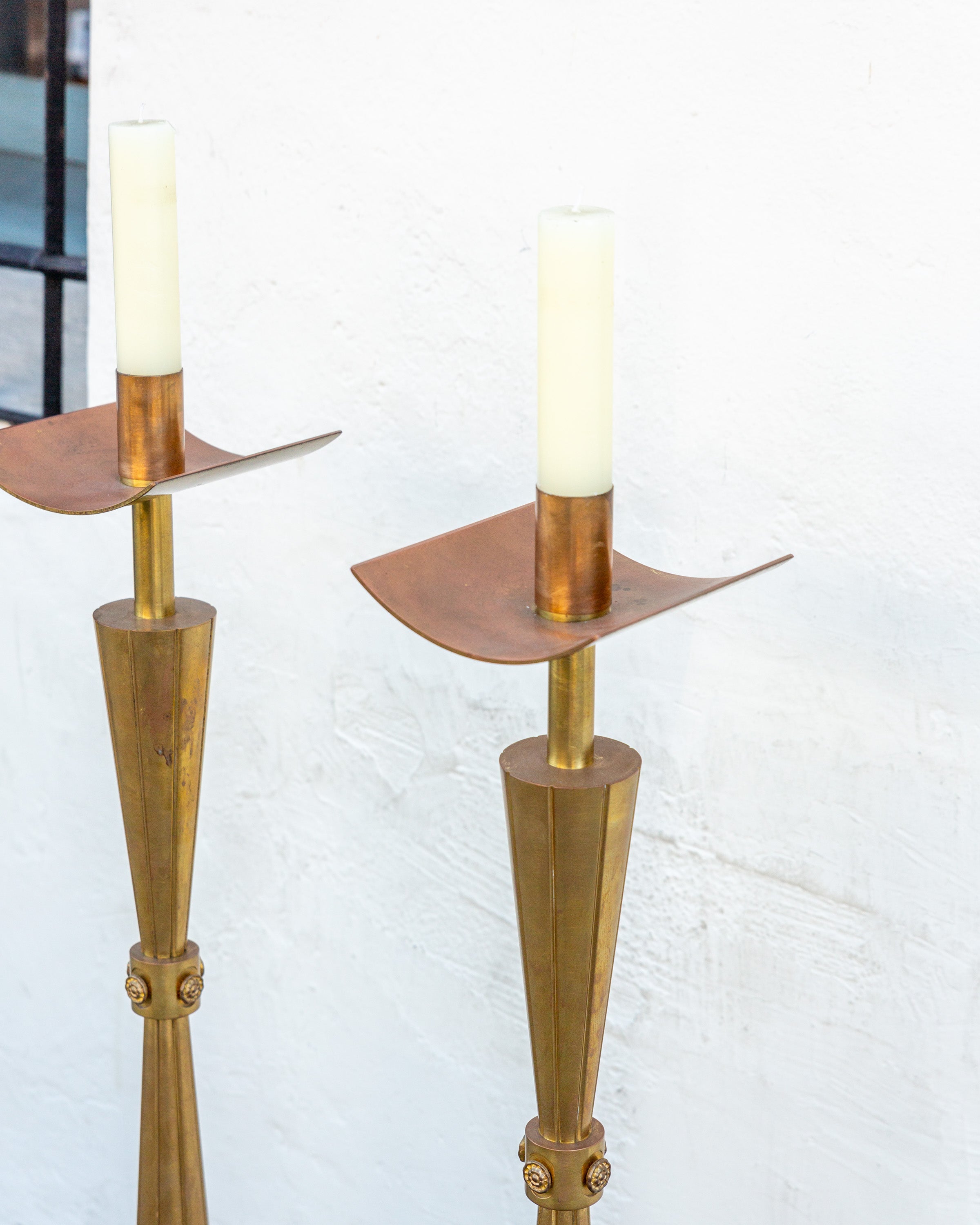 Mid Century Solid Brass Pricket Candlesticks