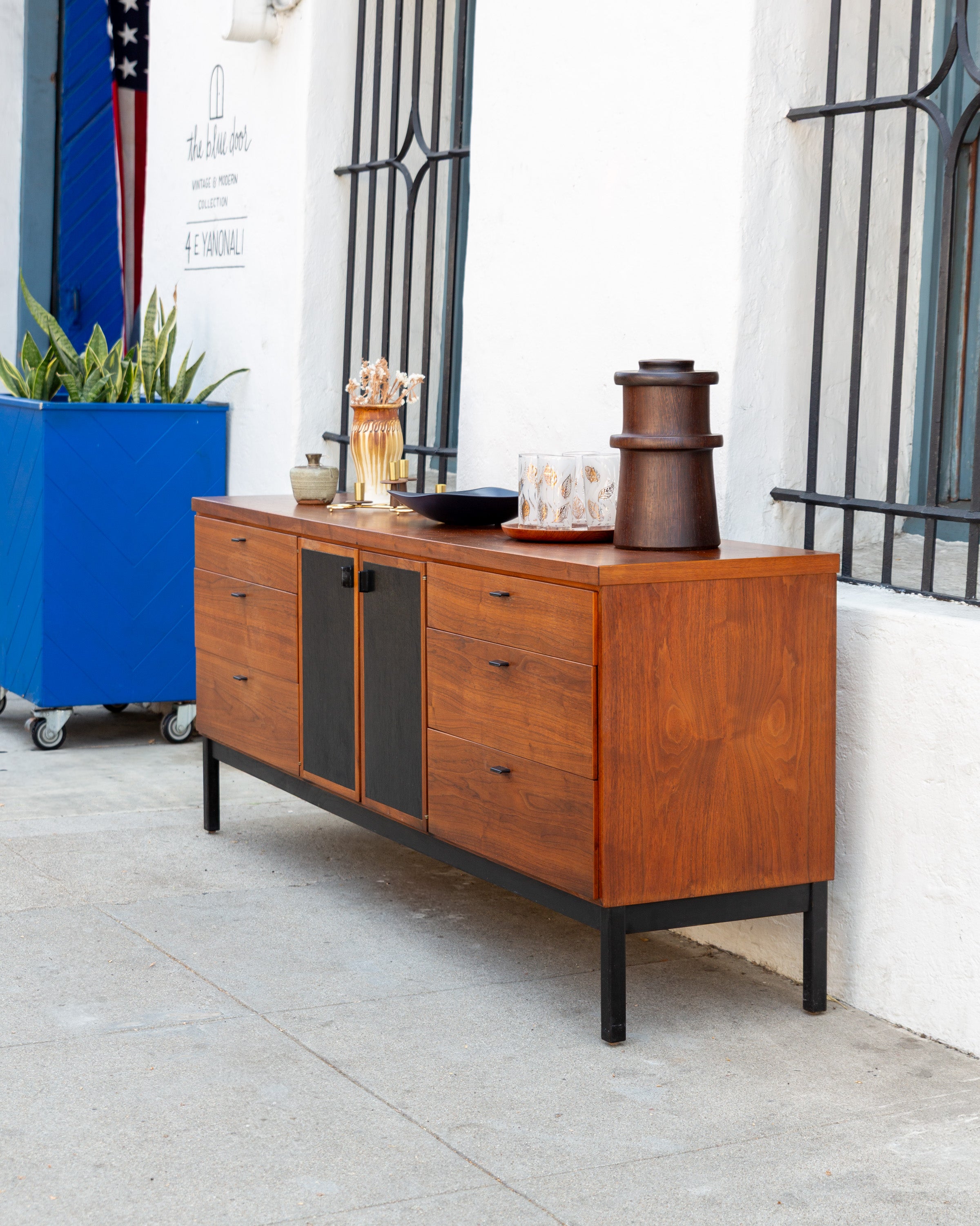 Mid-Century Jack Cartwright for Founders 9 Drawer Dresser with Black Leather Det