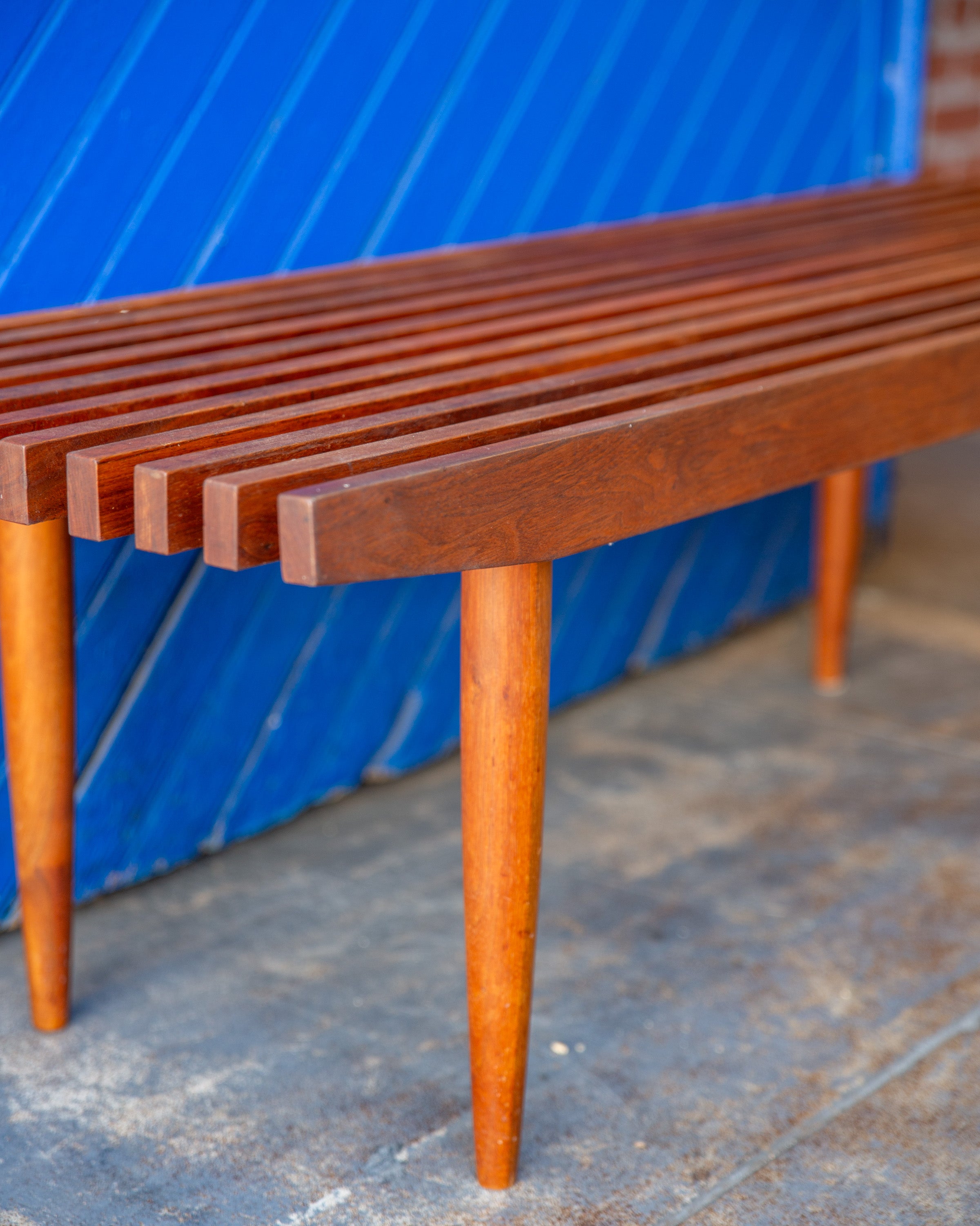 Mid-Century Wood Slat Coffee Table Bench