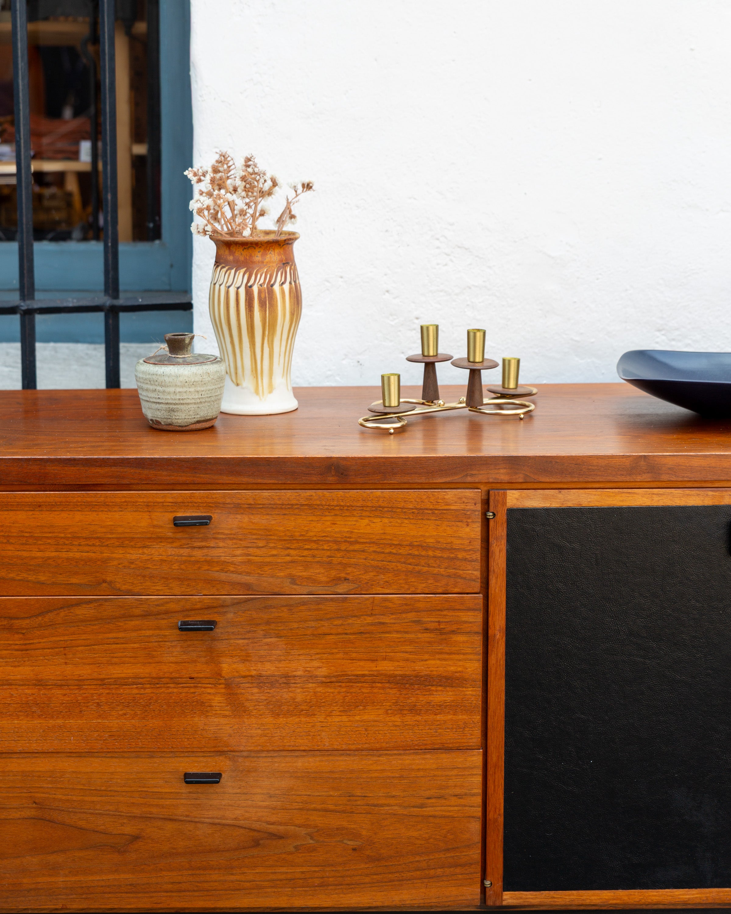 Mid-Century Jack Cartwright for Founders 9 Drawer Dresser with Black Leather Det