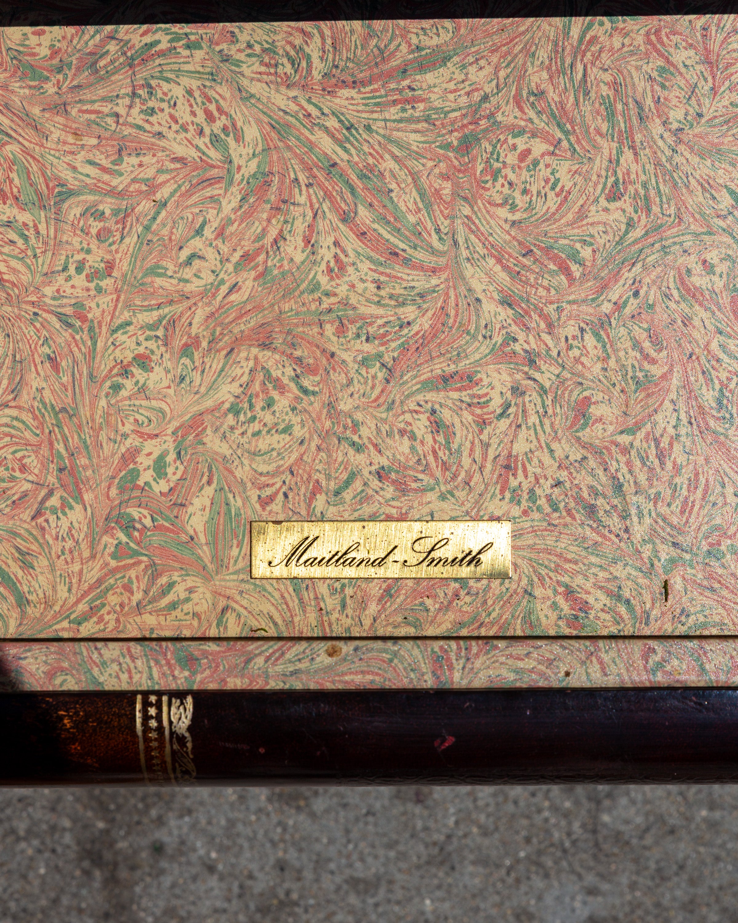 Coffee Table Maitland Smith Embossed Leather Stacking Books (2 Drawer on One Sid