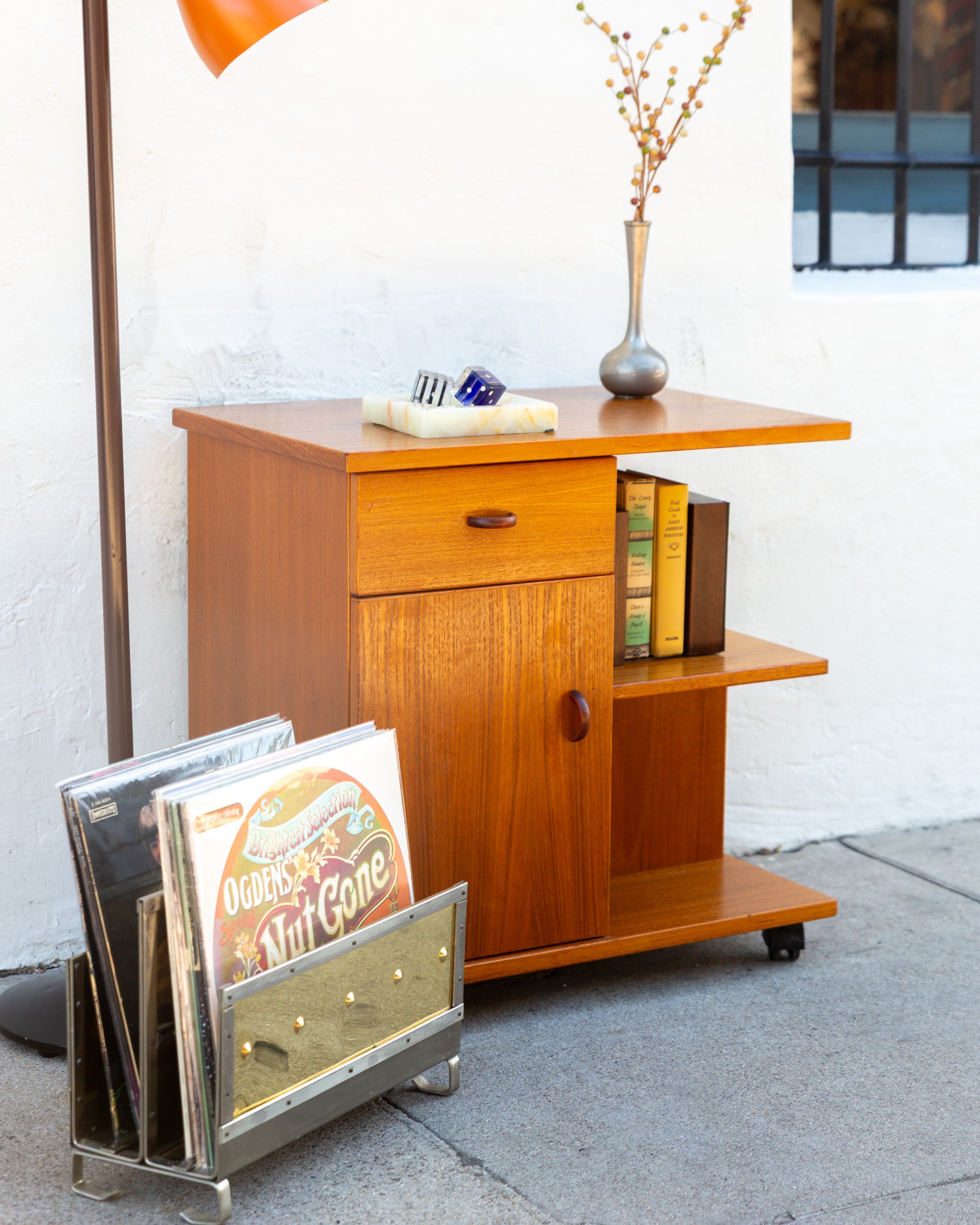 Vintage Danish Teak Rolling Cabinet Cart