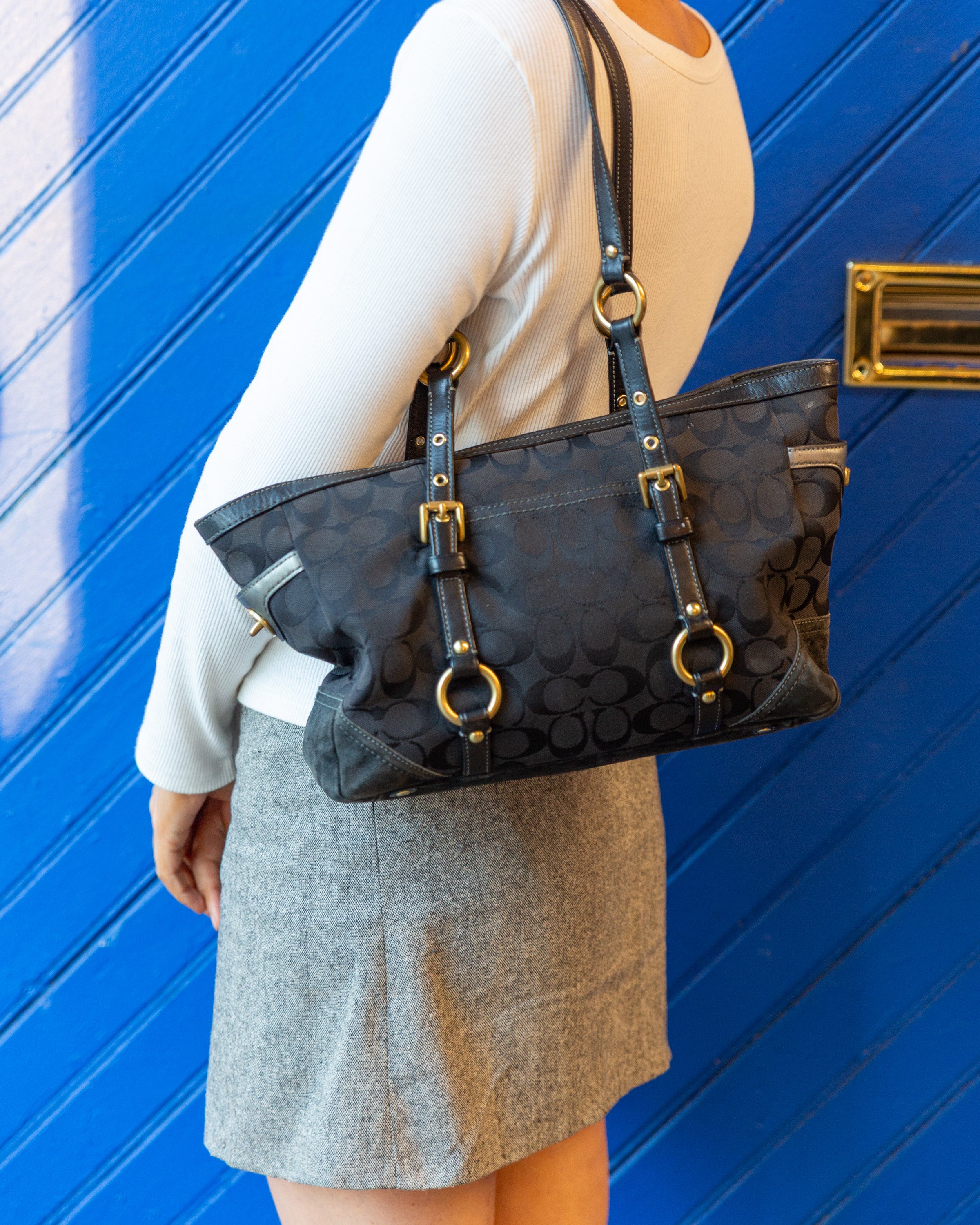 Vintage Y2K Signature Jacquard Shoulder Tote