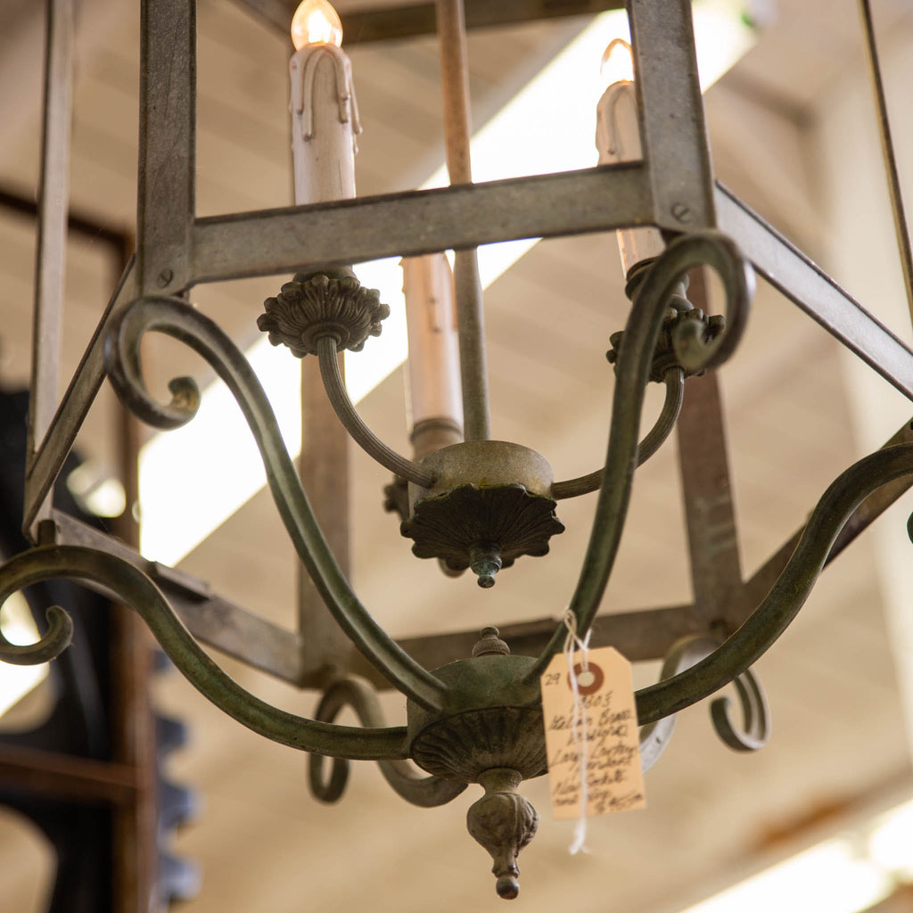 1930's Italian Brass Verdigris Large Lantern pendant