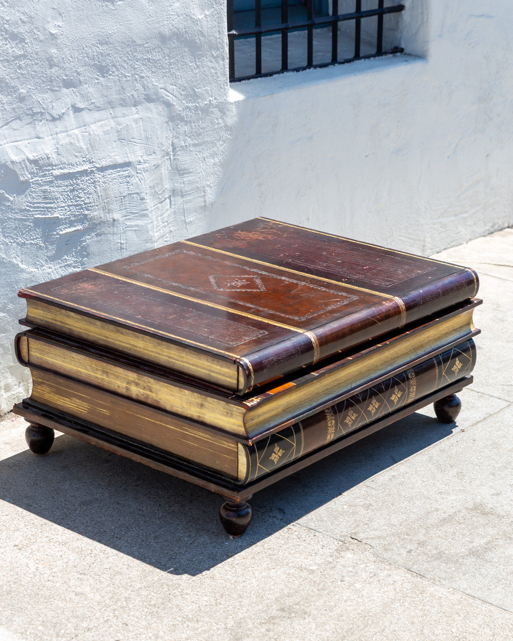 Coffee Table Maitland Smith Embossed Leather Stacking Books (2 Drawer on One Sid