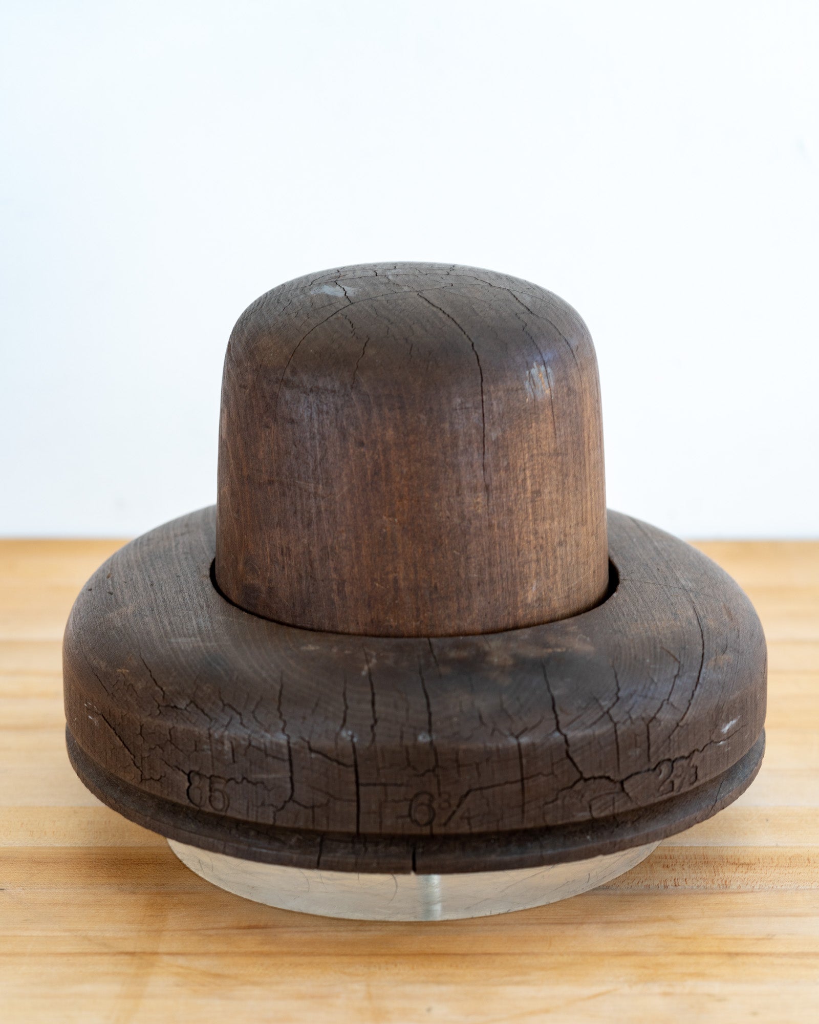 Antique Wood Hat Form w/ Brim on a Lucite Base