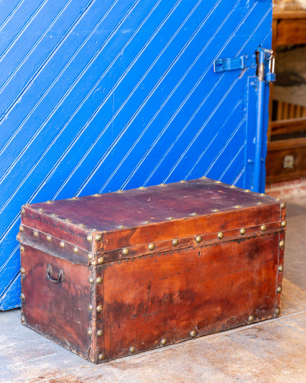 Antique Brown Leather Trunk