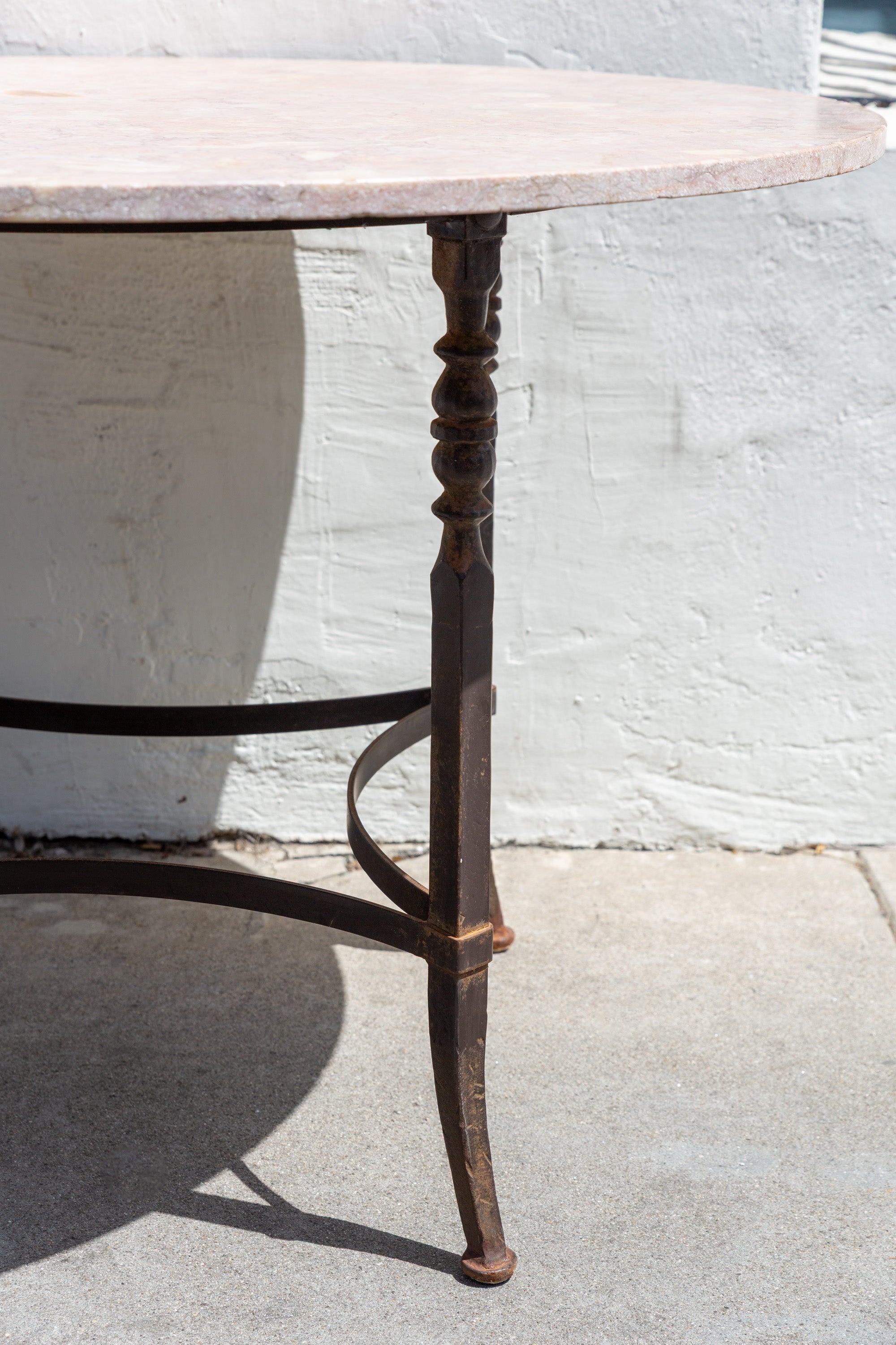 Vintage Iron Table Base with Pink Marble Top
