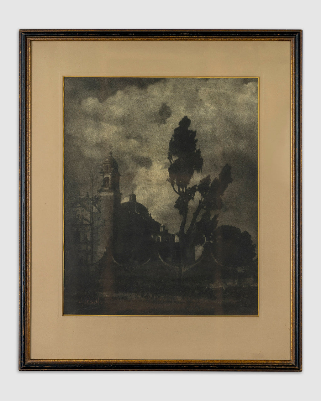 Antique Photograph On Paper By Henry Ravell Titled "Cloud, Tree, Church"