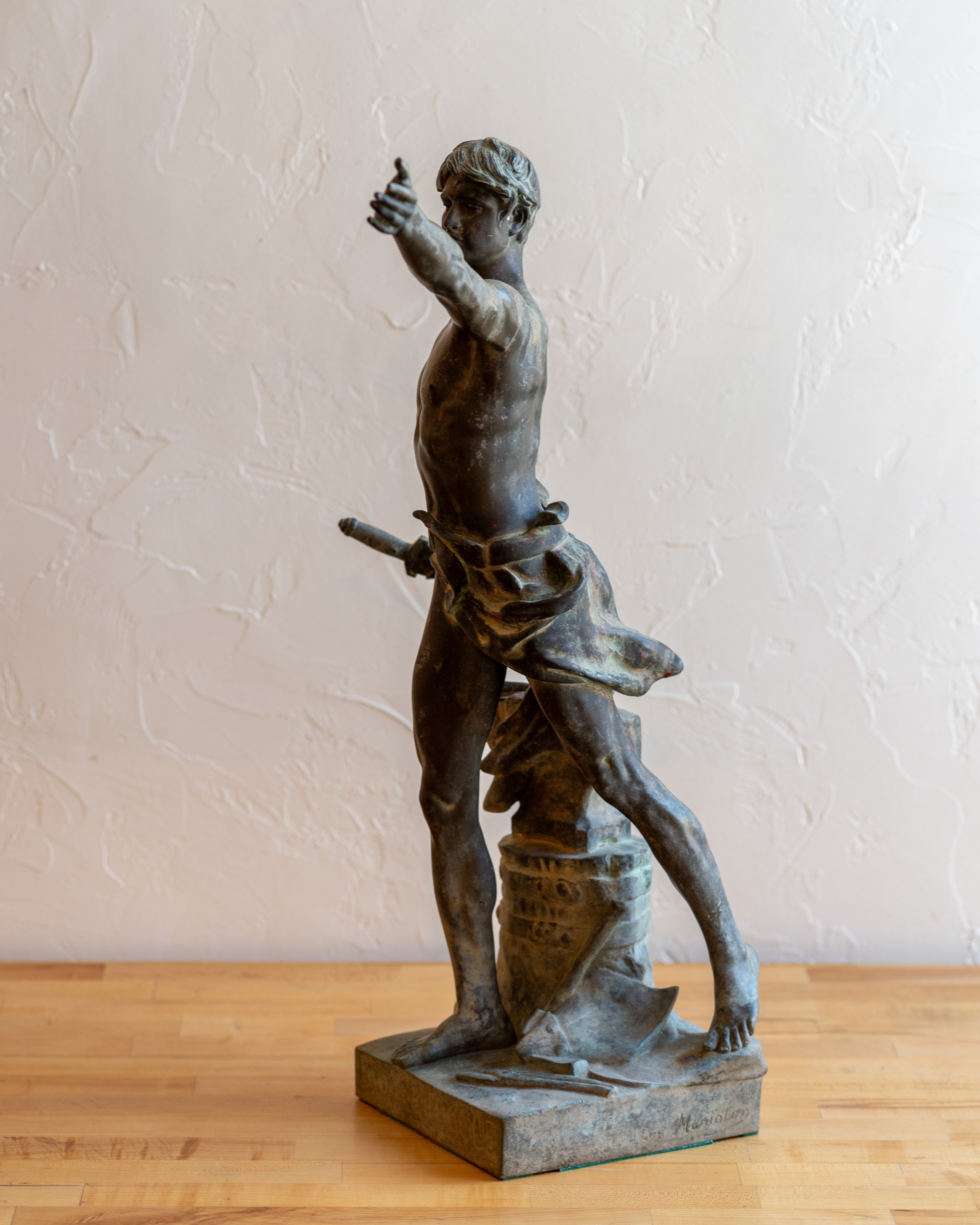 French Figural Antique Bronze, circa 1900 "Devoir Cirique" by Eugene Marioton