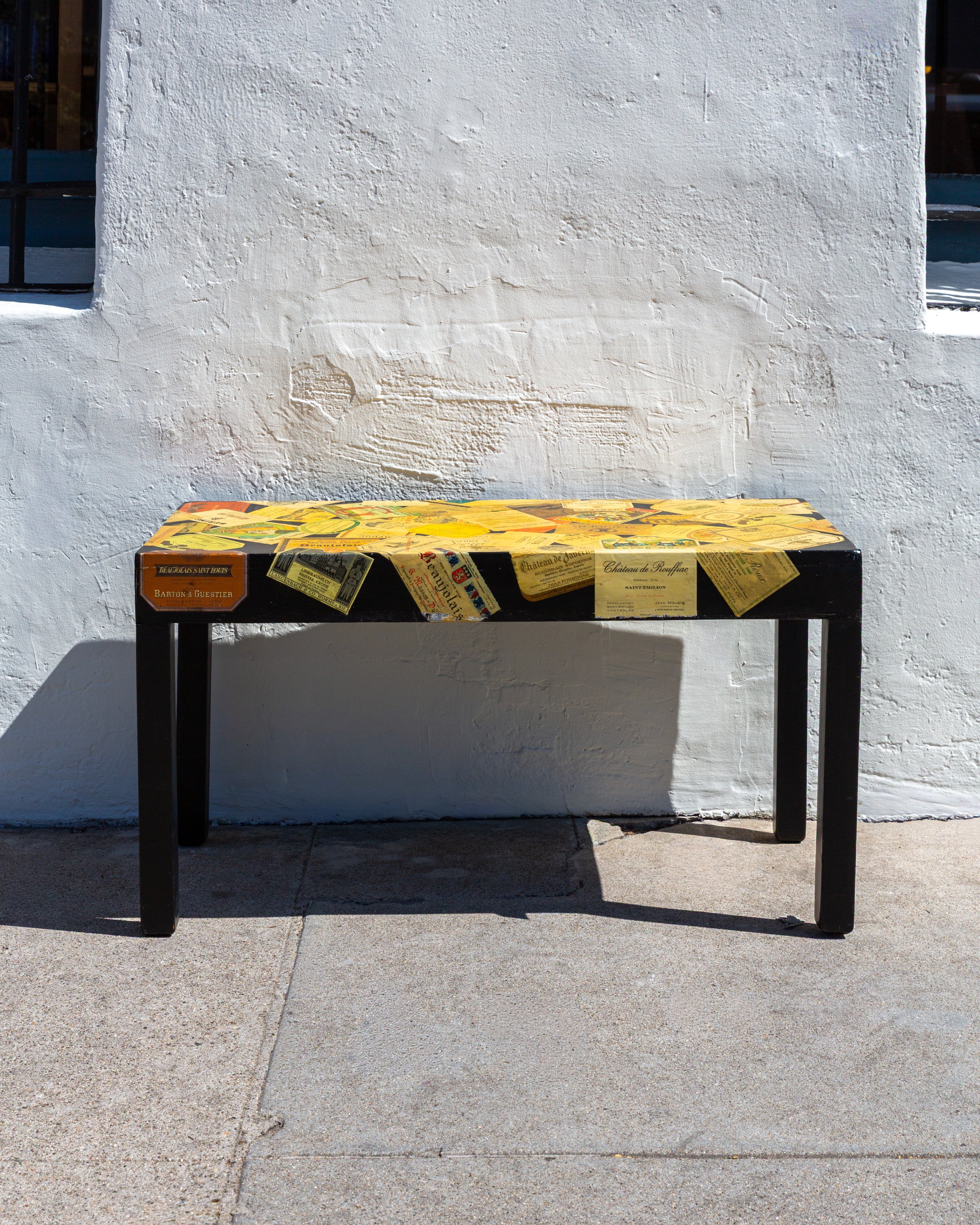 Homemade Decoupage Table with Vintage Wine Labels