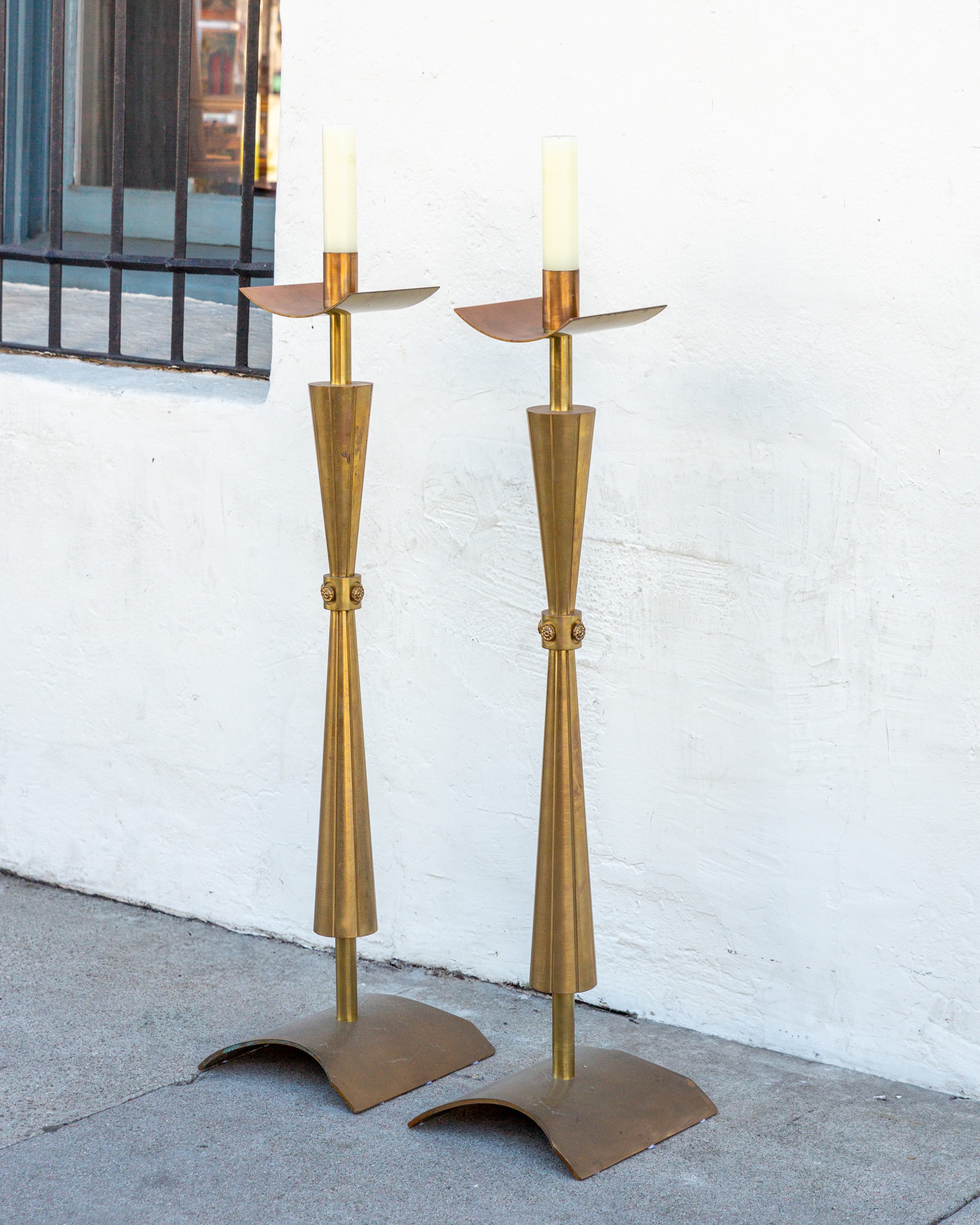 Mid Century Solid Brass Pricket Candlesticks