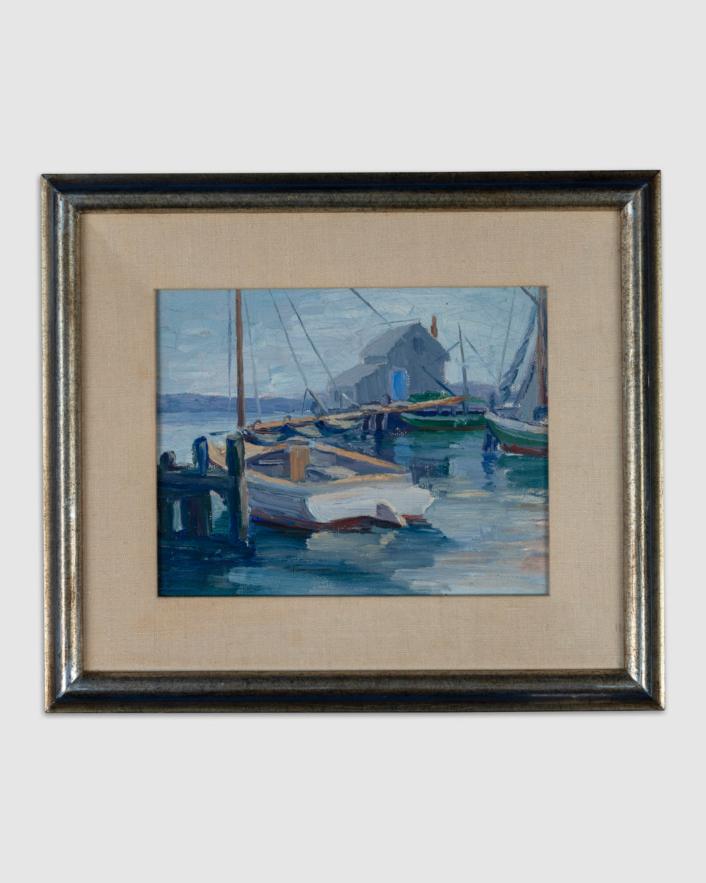 Vintage Harbor Painting With Boats, Mystery Artist