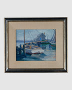 Vintage Harbor Painting With Boats, Mystery Artist