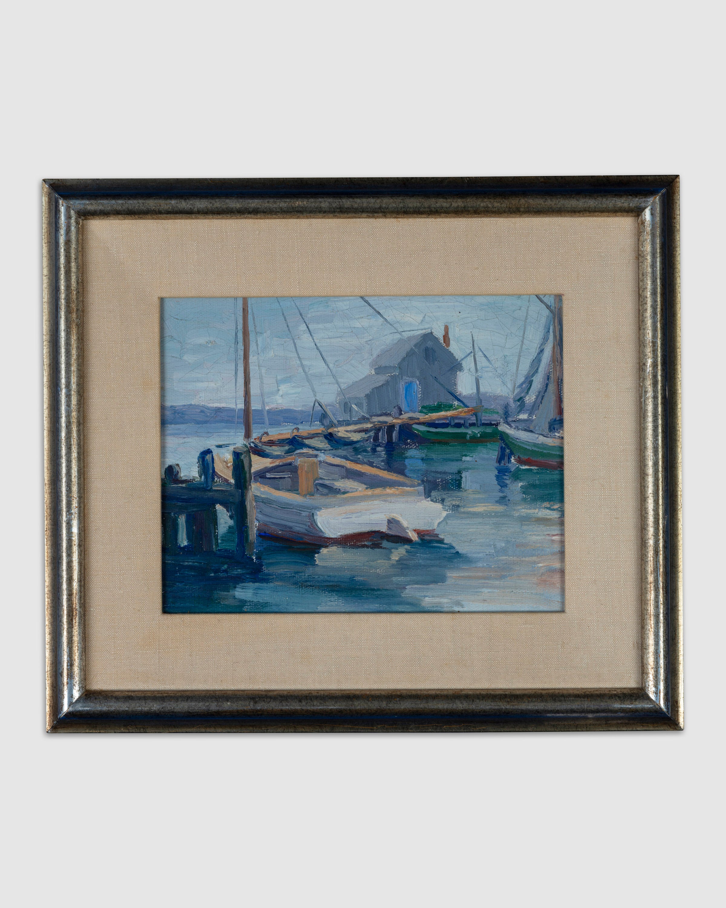 Vintage Harbor Painting With Boats, Mystery Artist