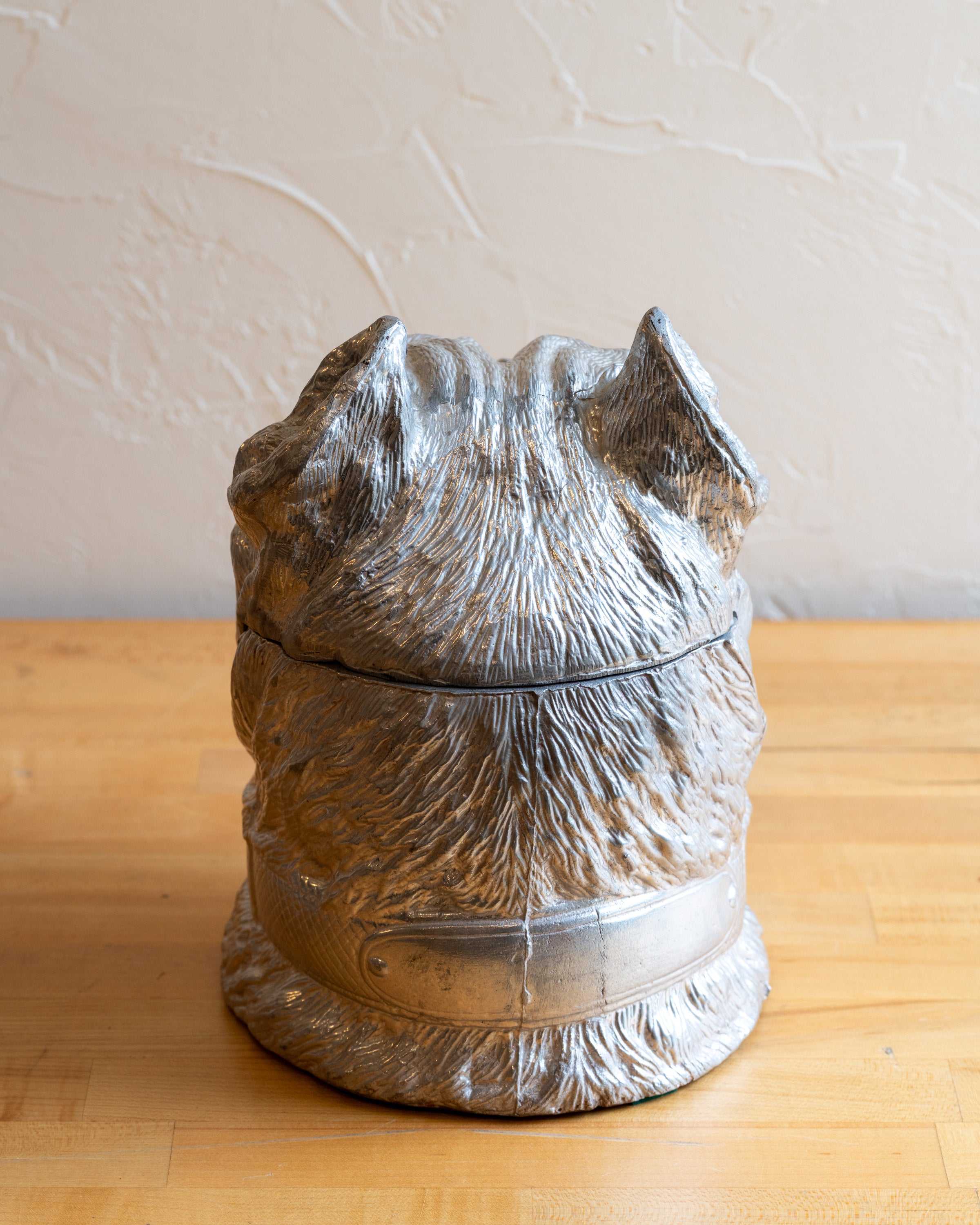 Circa 1977 Arthur Court Green Eyed Aluminum Bull Dog Lidded Container