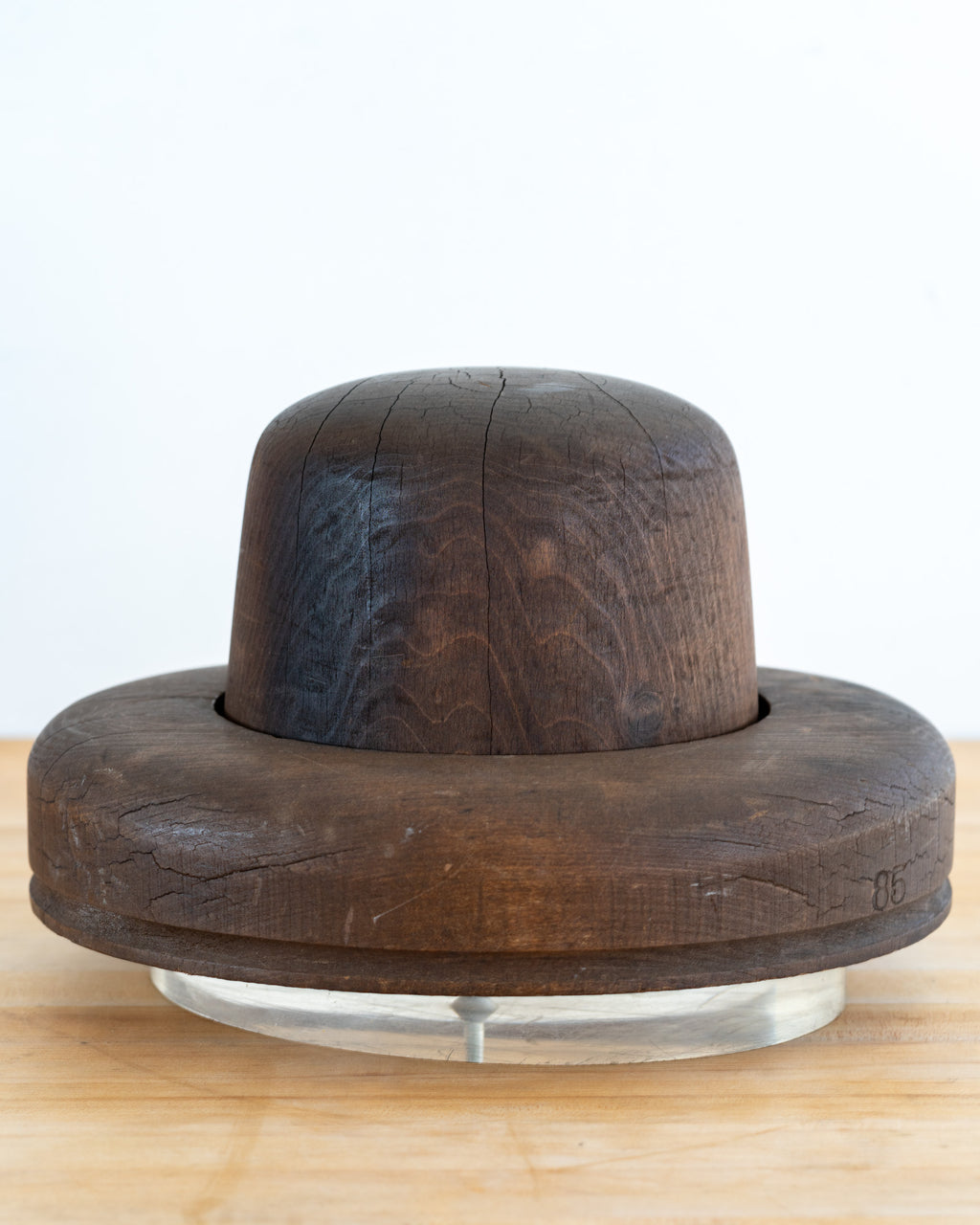 Antique Wood Hat Form w/ Brim on a Lucite Base
